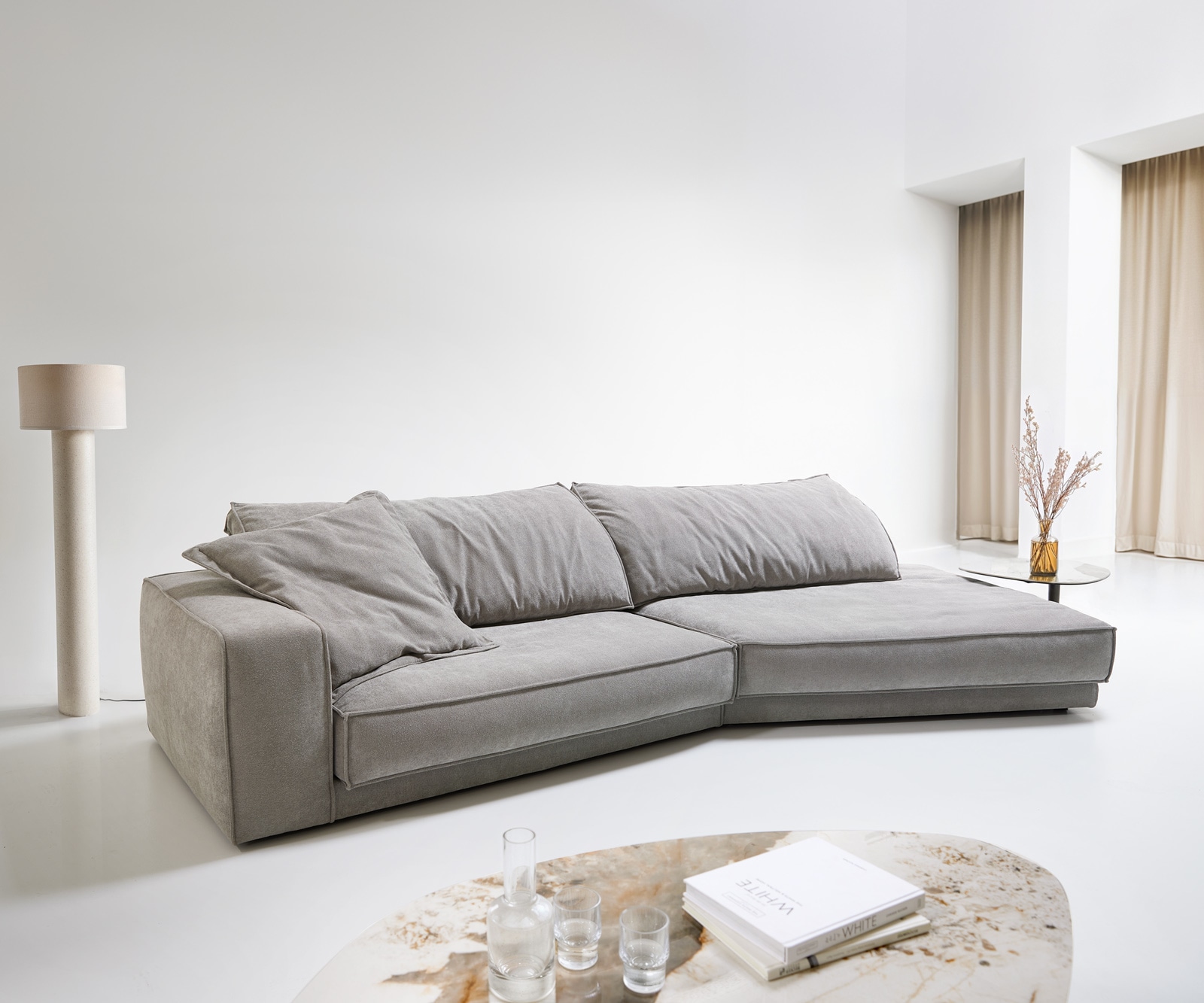 Big-Sofa Snoosh 400x150 cm Strukturstoff Soft Grau Recamiere rechts günstig online kaufen