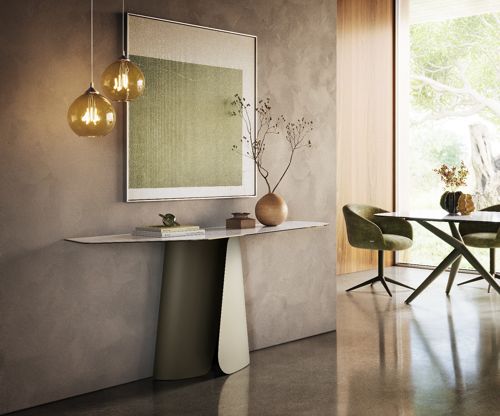 Konsolentisch Edge Polygonal 180x50 cm Keramik Onyx Pearl Livos Metall Effektfinish Titan 7