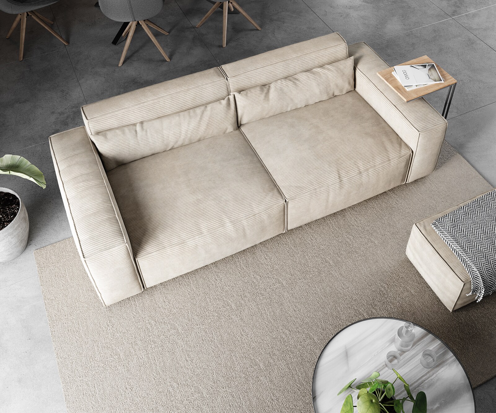 Big-Sofa Sirpio 230x95 cm Cord Beige mit Hocker 3