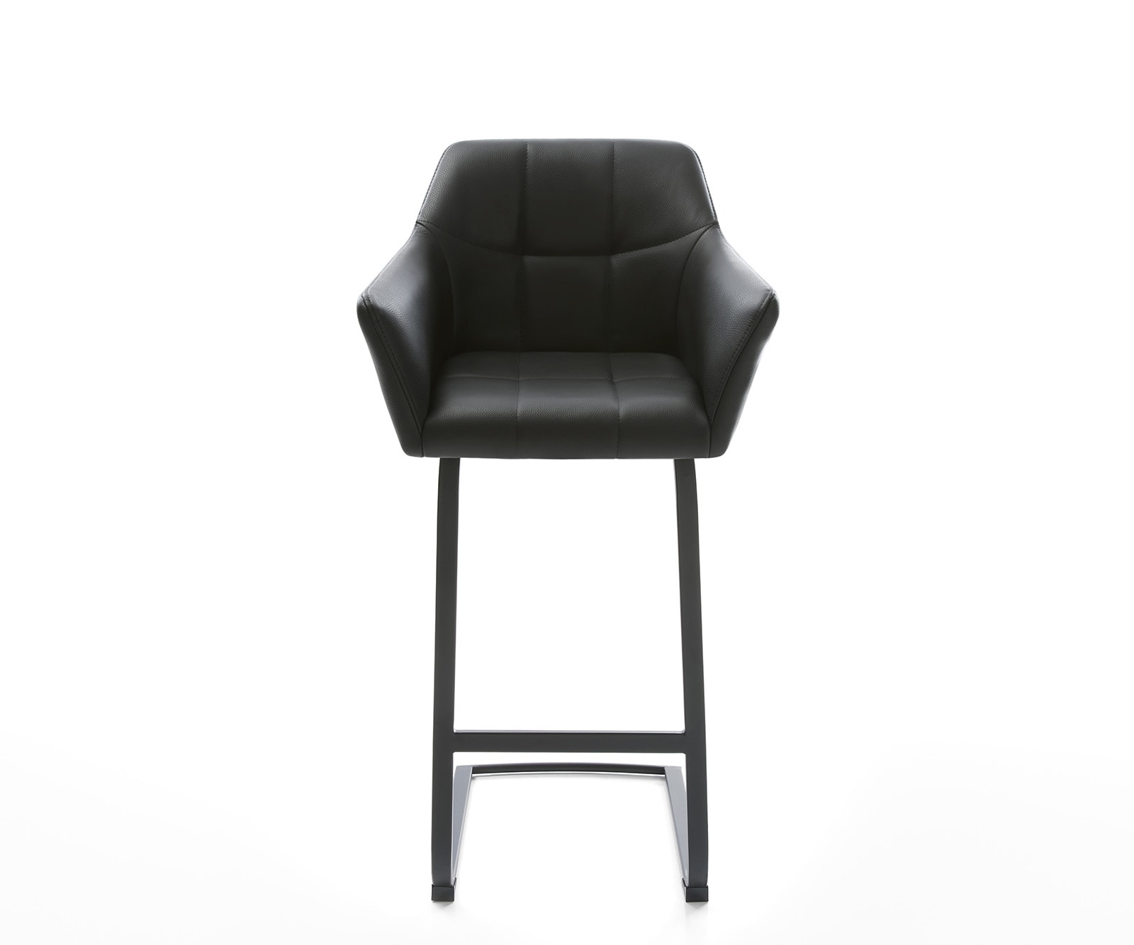 Barstuhl Yulo-Flex Echt-Leder Schwarz Freischwinger flach Metall 1