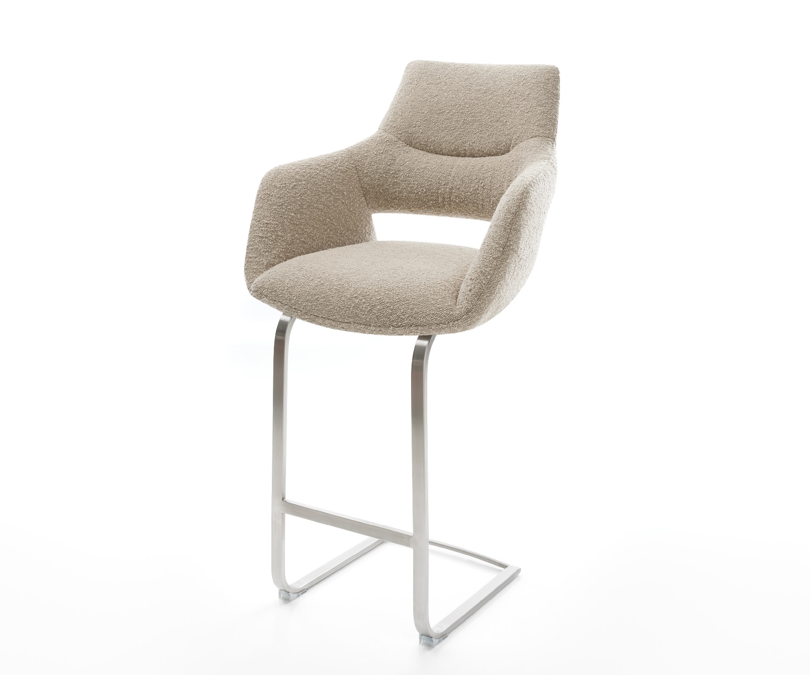 Chaise-de-bar Yago-Flex Bouclé Boue Pied cantilever acier inoxydable Argent Ressort ensaché