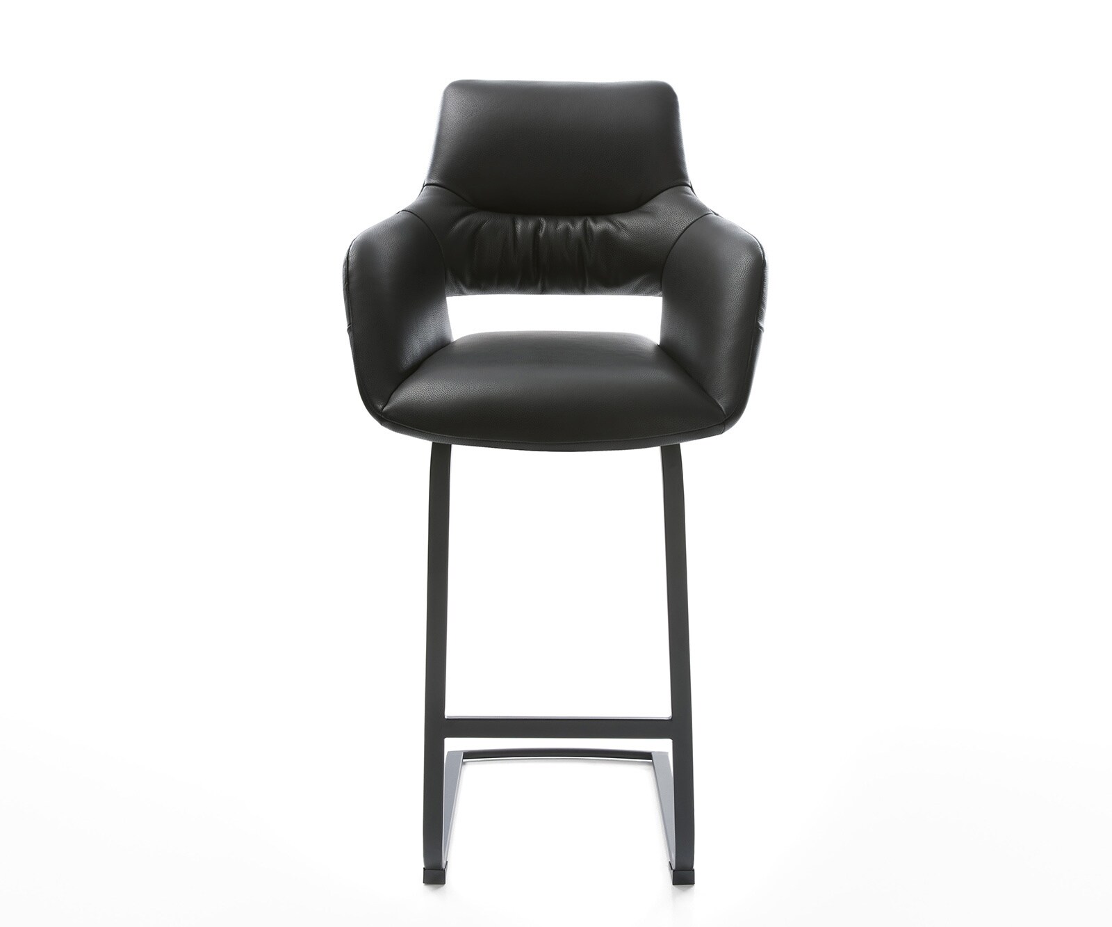 Barstuhl Yago-Flex Echt-Leder Schwarz Freischwinger flach Metall Schwarz Taschenfederkern 1