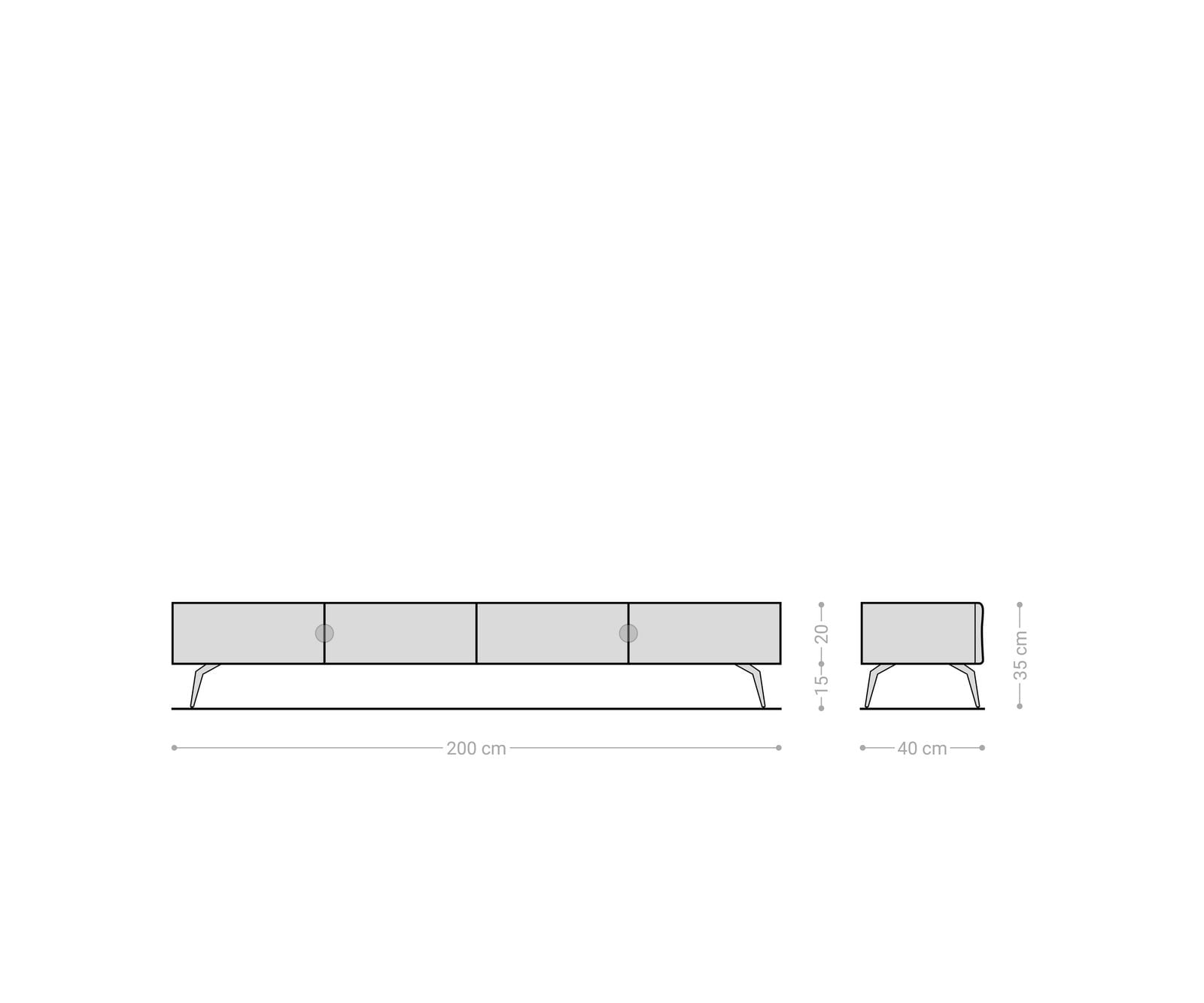 Lowboard New Live-Edge 200 cm Eiche Natur 4 Türen Winkelfuß Metall Schwarz 4 Lowboard New Live-Edge 200 cm Eiche Natur 4 Türen Winkelfuß Metall Schwarz 4
