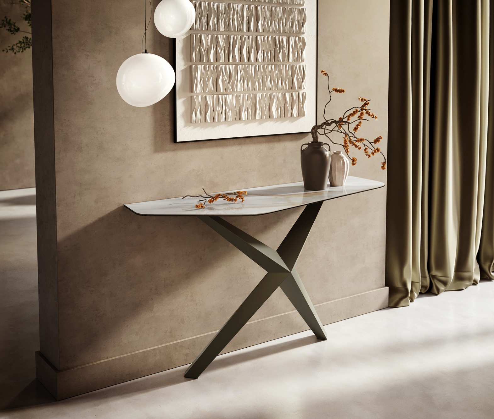 Konsolentisch Edge Polygonal 140x50 cm Keramik Onyx Pearl Zentharo Metall Effektfinish Titan 4