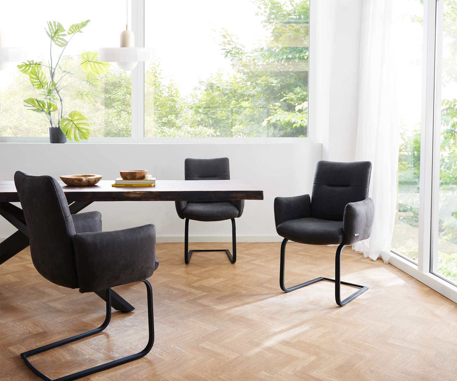 Freischwinger Jova-Flex mit Armlehnen Mikrofaser Anthrazit Vintage Freischwinger flach Schwarz Taschenfederkern 5