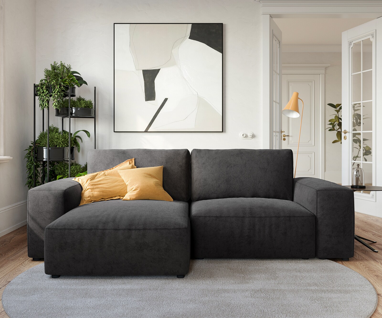 Ecksofa Lanzo 230x155 cm Mikrofaser Schwarz Recamiere variabel 1