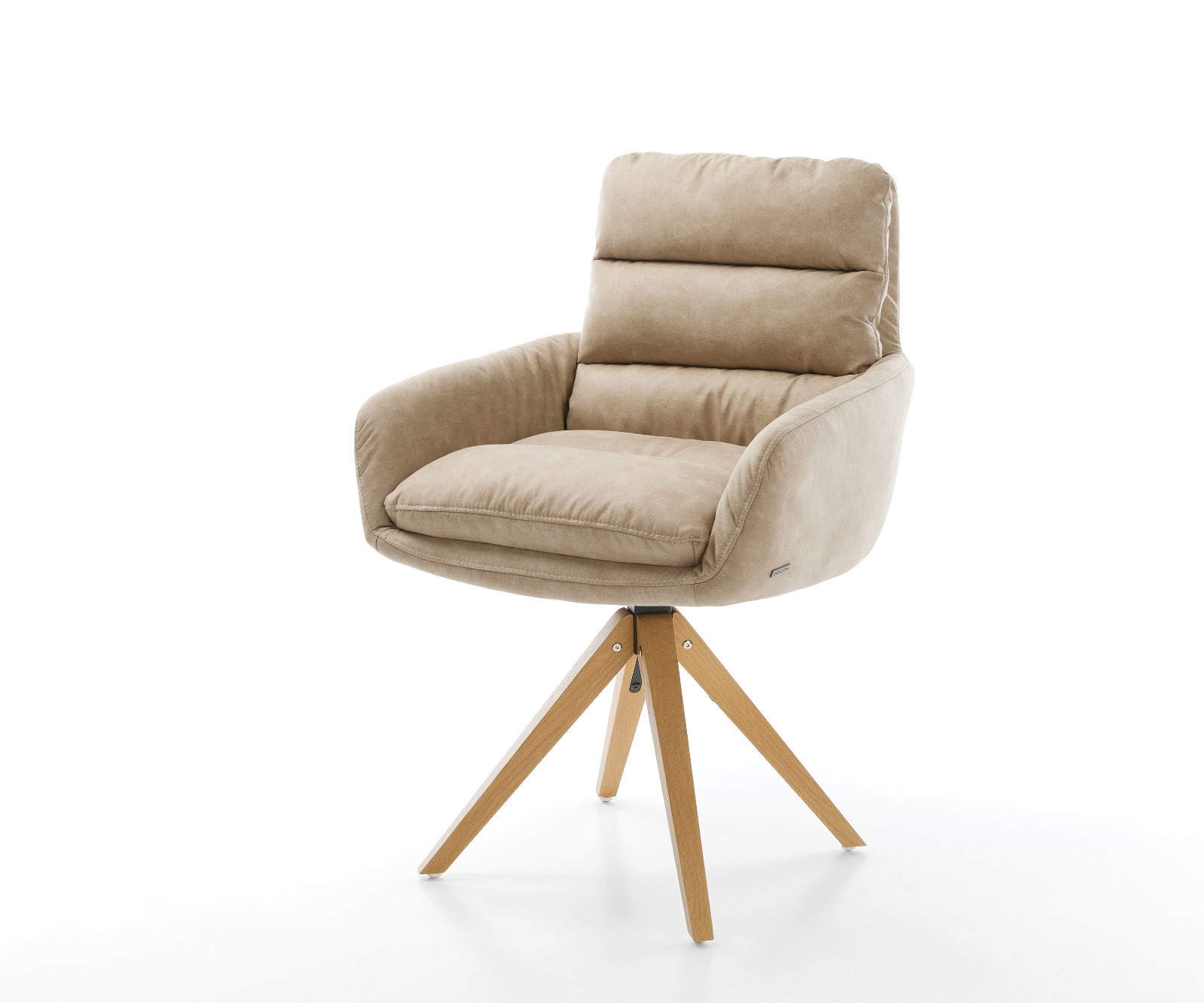 Esszimmerstuhl Abelia-Flex mit Armlehnen Mikrofaser Beige Vintage Holzgestell kantig Natur 360° drehbar