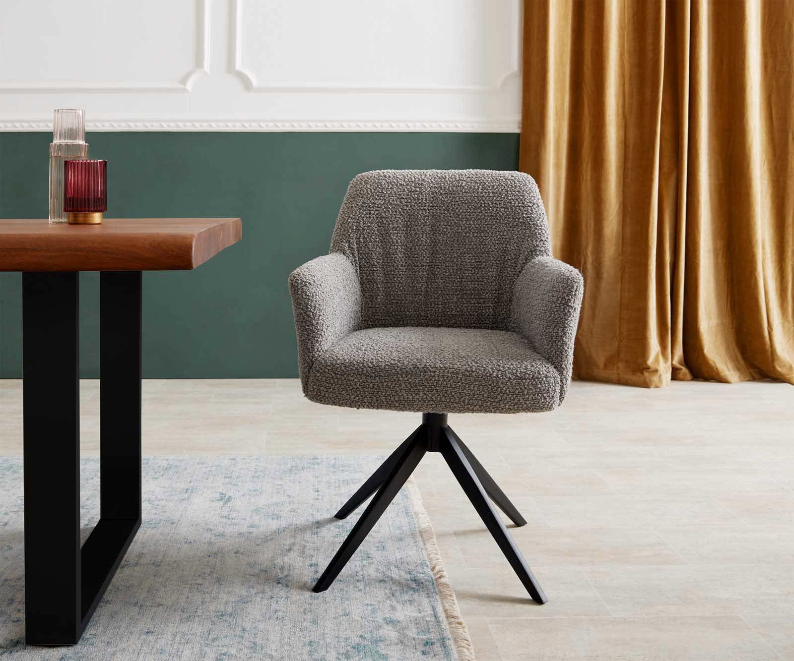 Drehstuhl Xana-Flex mit Armlehnen Bouclé Silbergrau Kreuzgestell breit Schwarz 360° drehbar Taschenfederkern 1 Drehstuhl Xana-Flex mit Armlehnen Bouclé Silbergrau Kreuzgestell breit Schwarz 360° drehbar Taschenfederkern 1