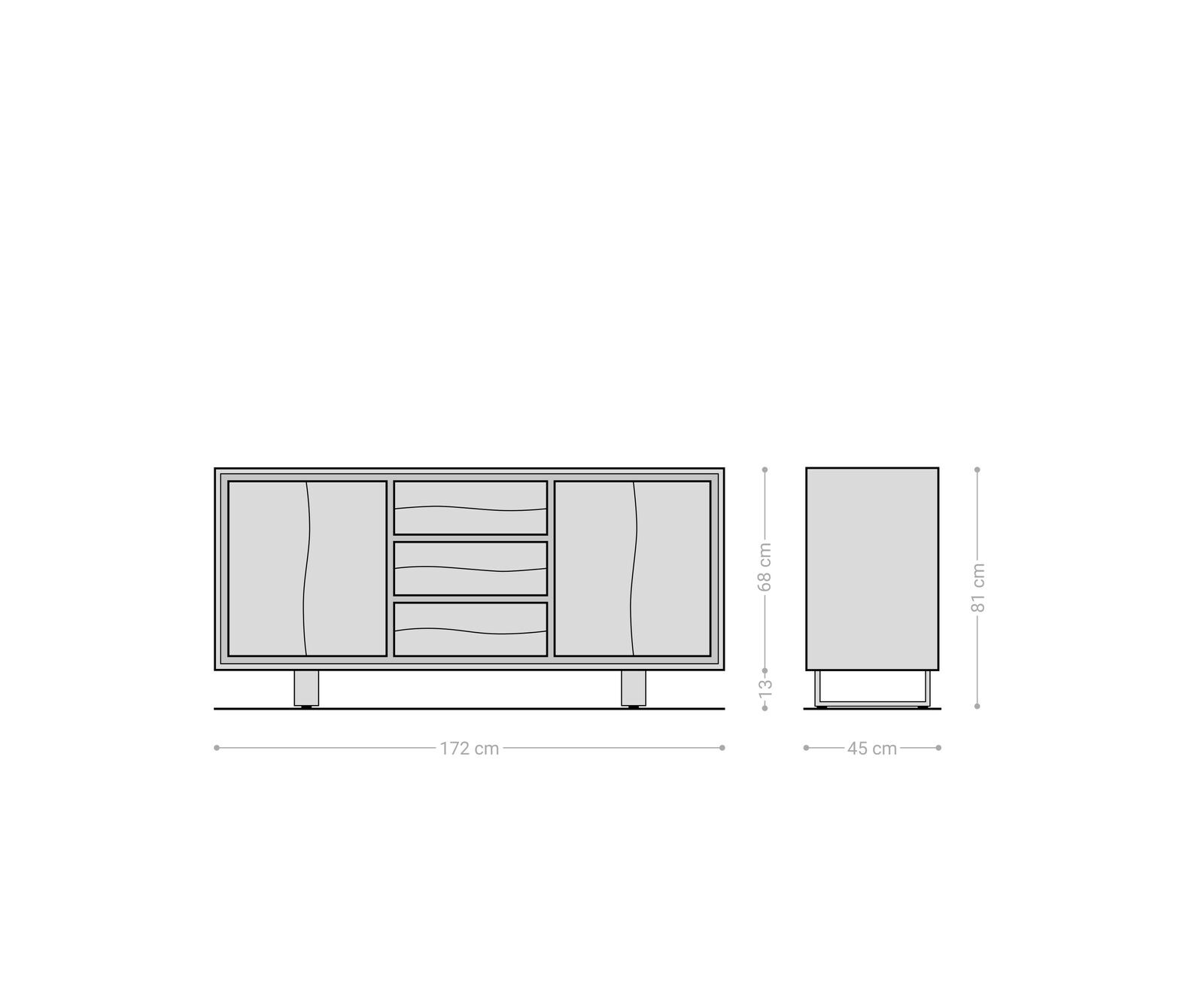 Sideboard Live-Edge 170 cm Akazie natur 3 Schübe 4 Türen 5