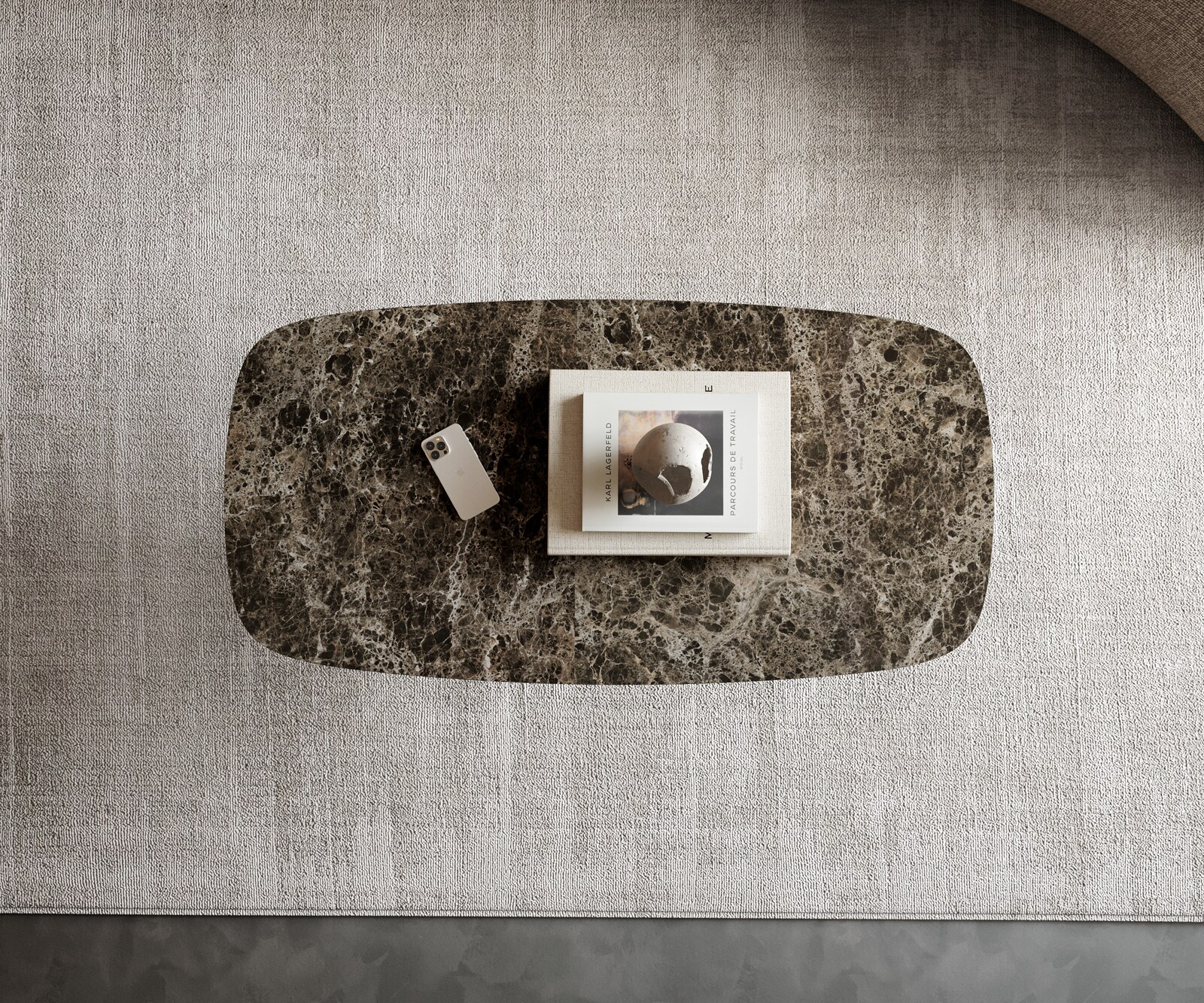 Couchtisch Edge Boot 100x50 cm Keramik Emperador Extra Lucidato Dunkelbraun Sarity Edelstahl gebürstet 3