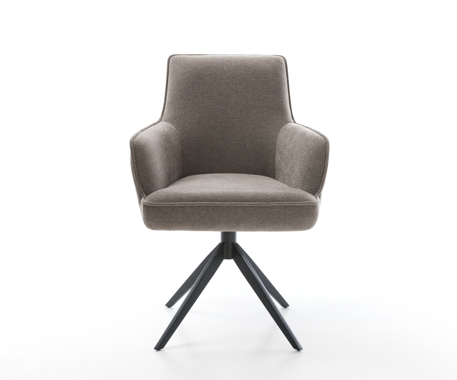 Drehstuhl Heira-Flex mit Armlehnen Strukturstoff Soft Taupe Kreuzgestell breit Schwarz 360° drehbar Wippfunktion Taschenfederkern 1