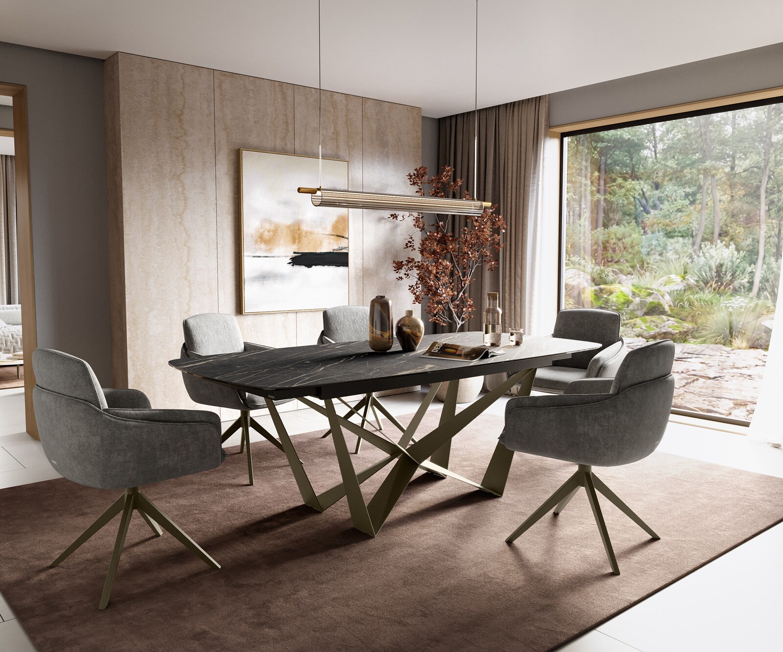 Esstisch Edge Boot 180-220x100 cm Laminam® Keramik Noir Desir Braun Spider Metall Effektfinish Titan ausziehbar 6
