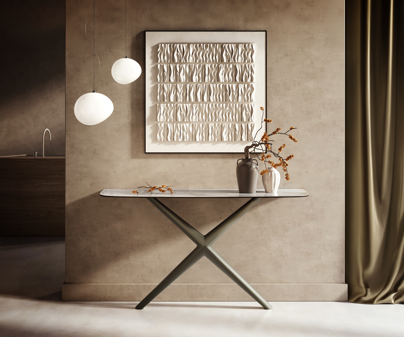 Konsolentisch Edge Boot 140x40 cm Keramik Onyx Pearl Estelo Metall Effektfinish Titan