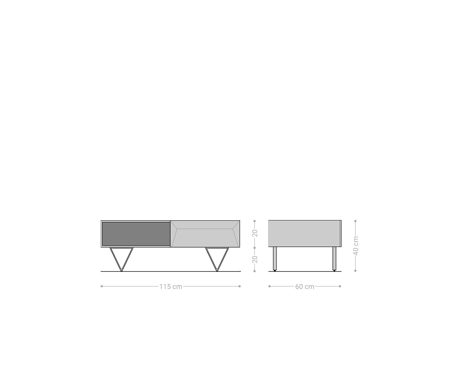 Couchtisch Kayu 115x60 cm Akazie Natur 2 Schübe V-Fuß Edelstahl 4