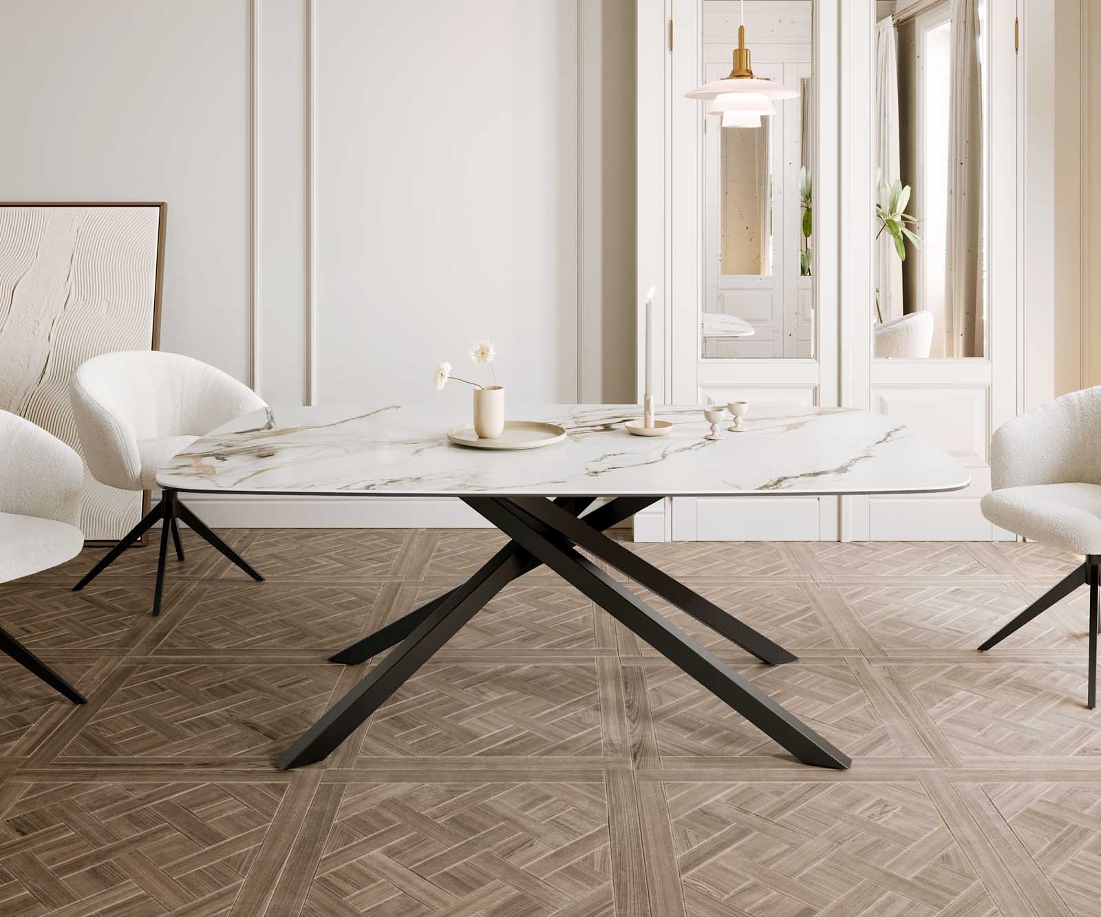 Esstisch Edge Boot 200x100 Keramik Calacatta Luxe Weiß-Gold-Grau Kreuzgestell Rechteck Schwarz 1 Esstisch Edge Boot 200x100 Keramik Calacatta Luxe Weiß-Gold-Grau Kreuzgestell Rechteck Schwarz 1