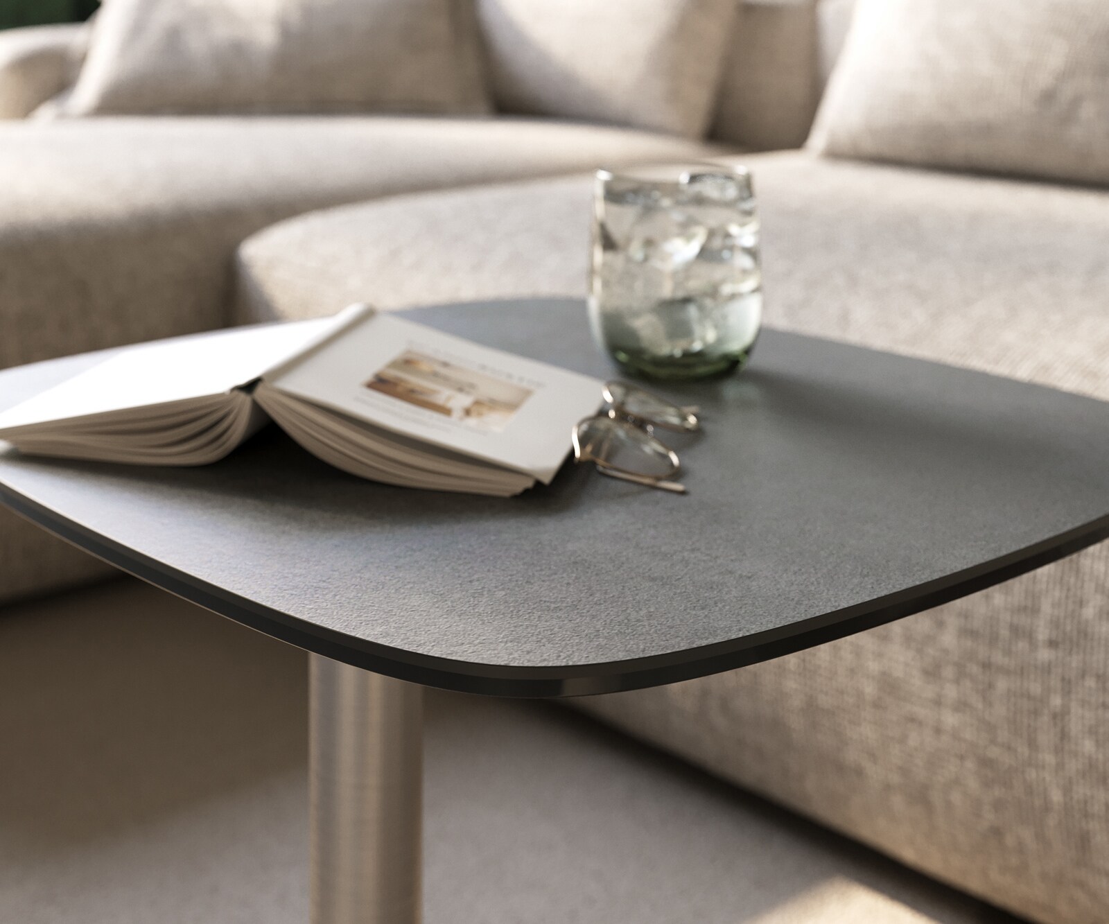 Beistelltisch Edge Boot 50x50 cm Keramik Beton Grau Eleny Edelstahl gebürstet 5