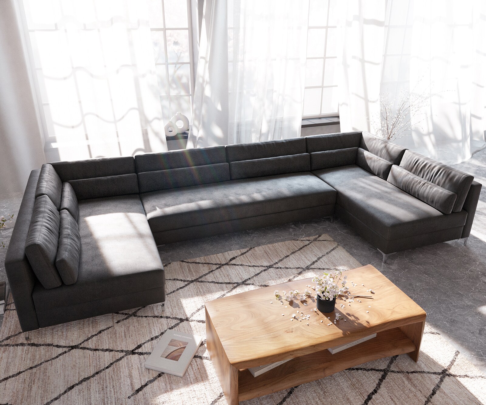 Wohnlandschaft Elio XL 400x185 cm Lederimitat Vintage Anthrazit 3