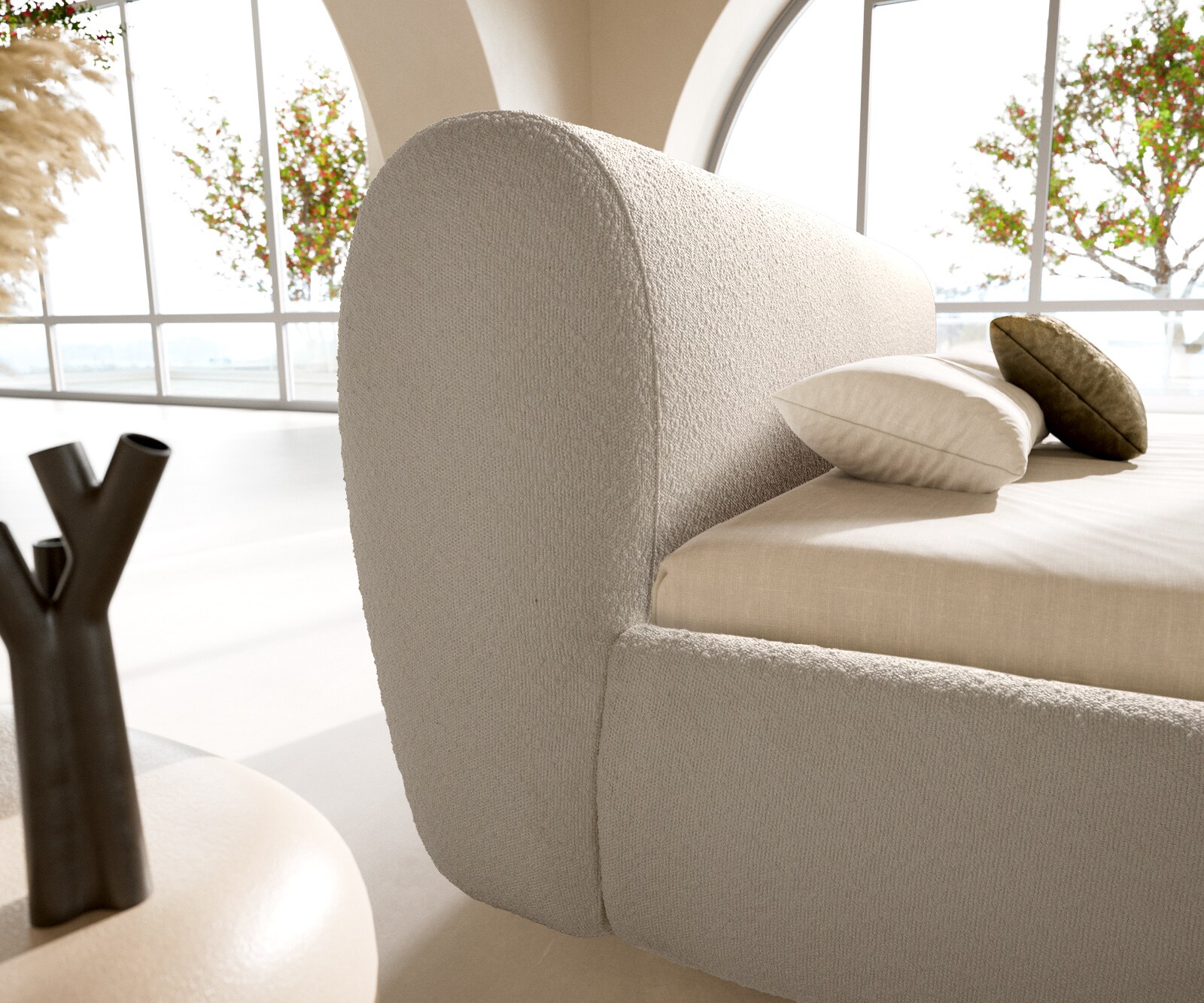 Polsterbettgestell Shona 180x200 cm Bouclé Creme-Weiß 4