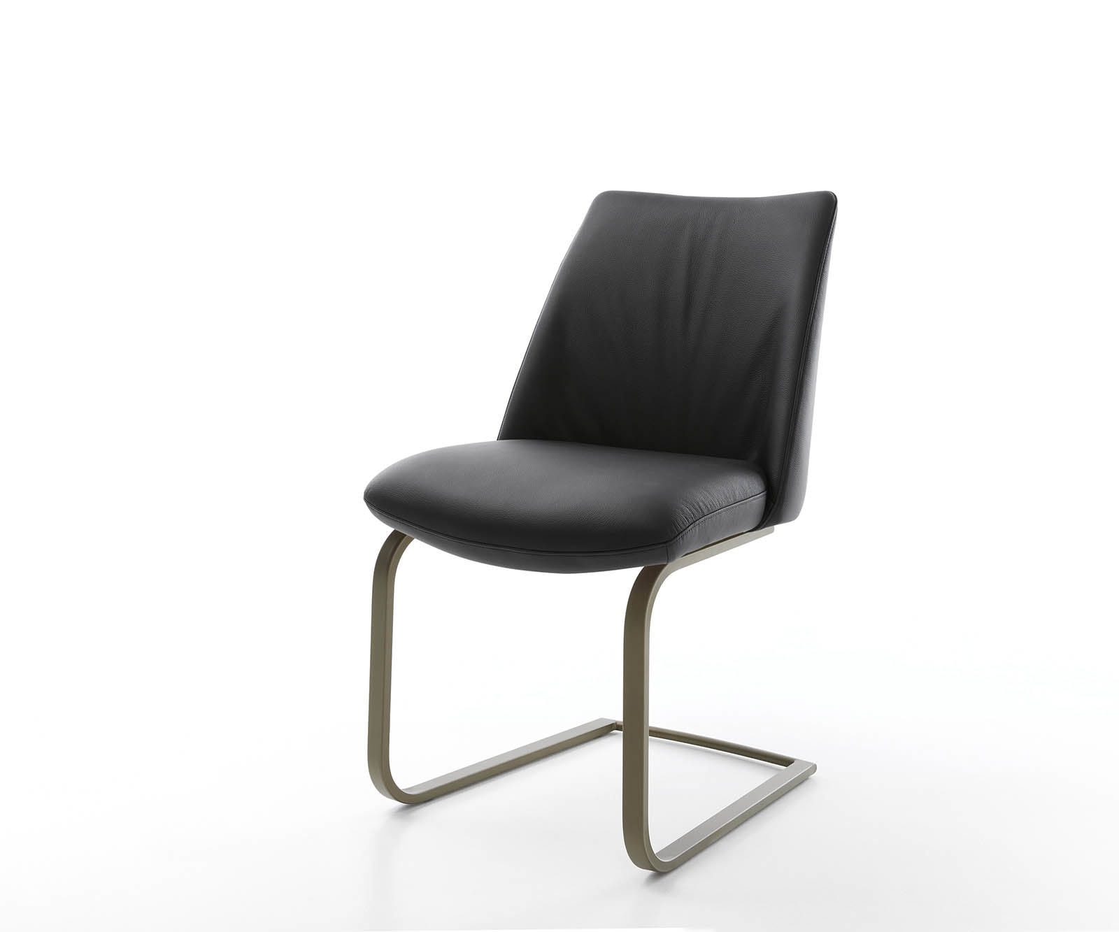 Freischwinger Elso-Flex Echt-Leder Schwarz Freischwinger flach Effektfinish Titan Taschenfederkern