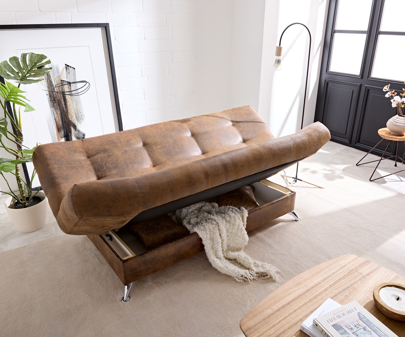 Schlafsofa Viola 190x90 cm Braun Antik Optik Bettkasten 3
