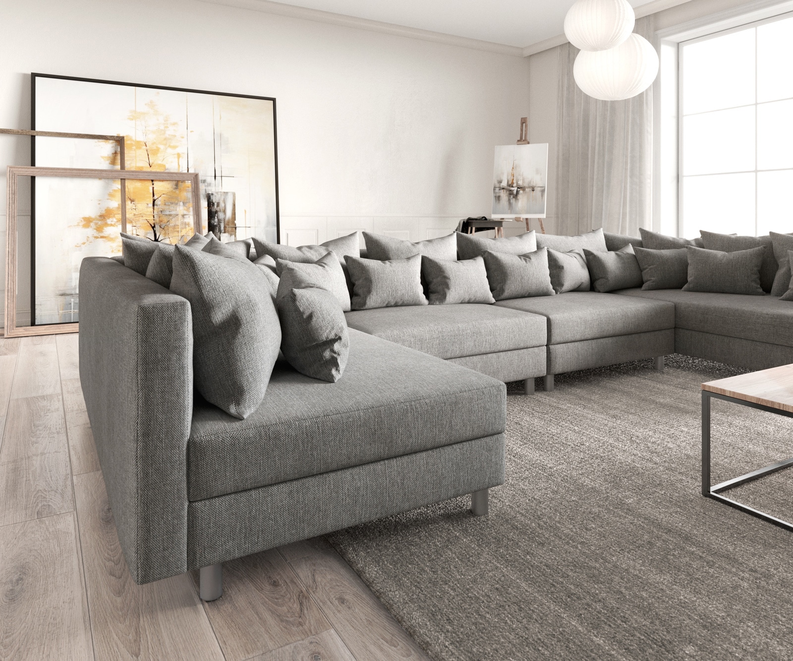 Wohnlandschaft Clovis XL Grau Flachgewebe Modulsofa 6 Wohnlandschaft Clovis XL Grau Flachgewebe Modulsofa 6