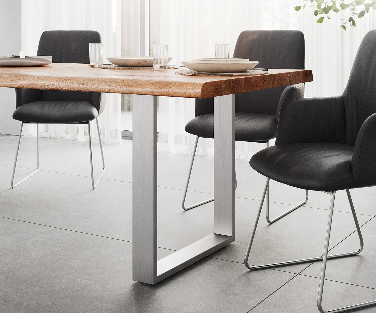 Esstisch Edge 260x100 XL Akazie Natur Edelstahl Schmal Live-Edge 4 Esstisch Edge 260x100 XL Akazie Natur Edelstahl Schmal Live-Edge 4