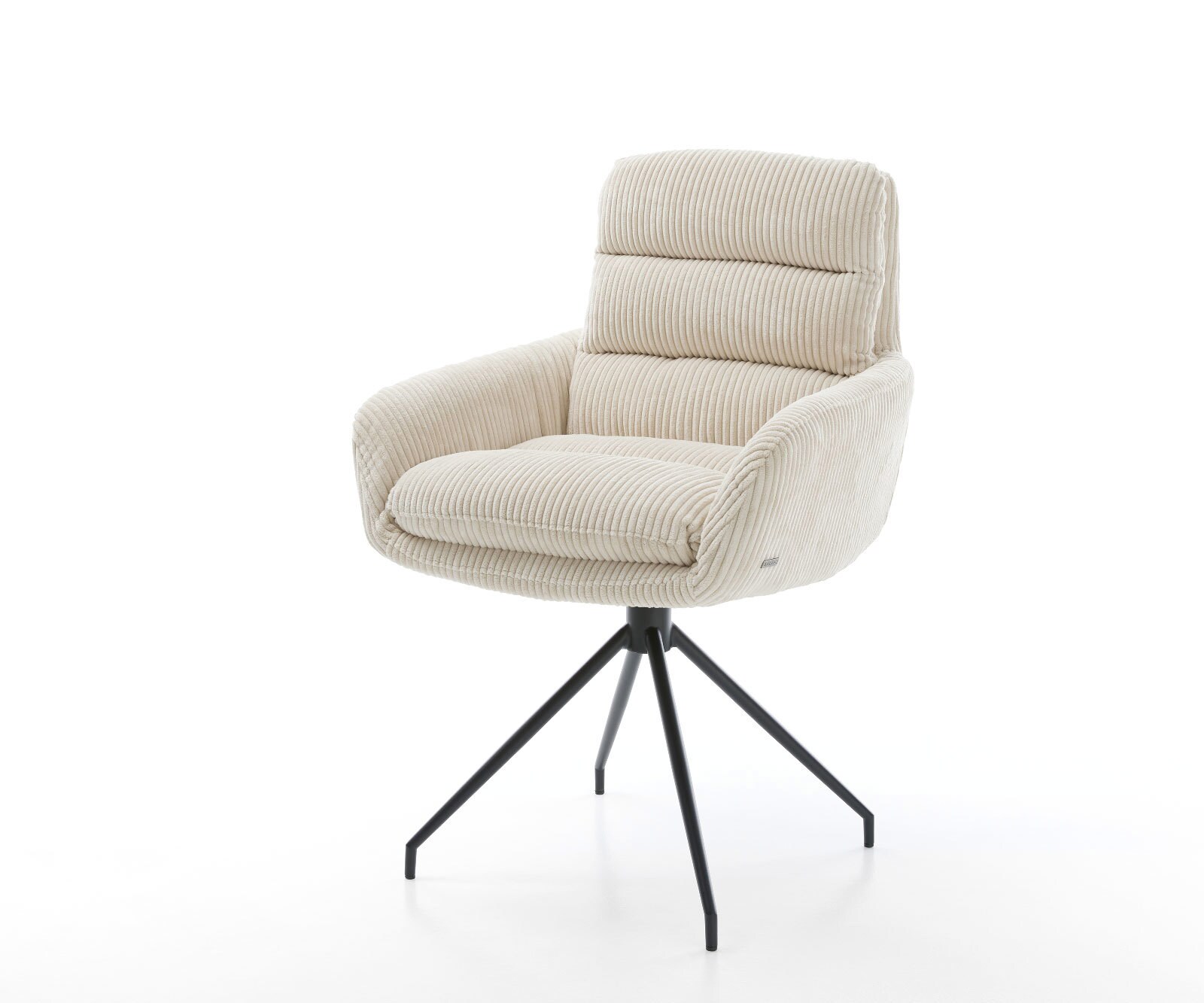 Esszimmerstuhl Abelia-Flex mit Armlehnen Cord Beige Kreuzgestell konisch Schwarz