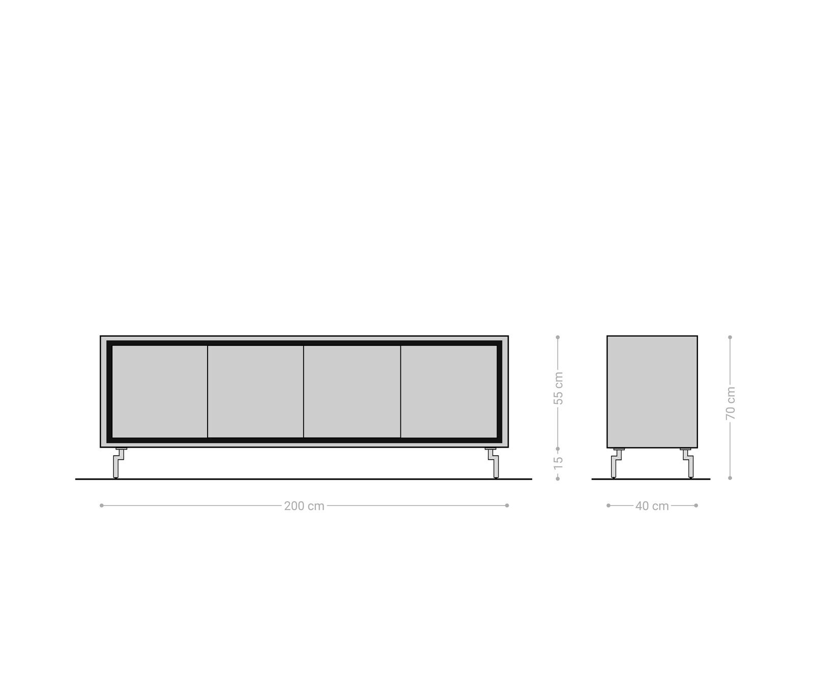 Sideboard Stonegrace 200 cm Eiche Natur 4 Türen Fuß Oval Edelstahl gebürstet 6
