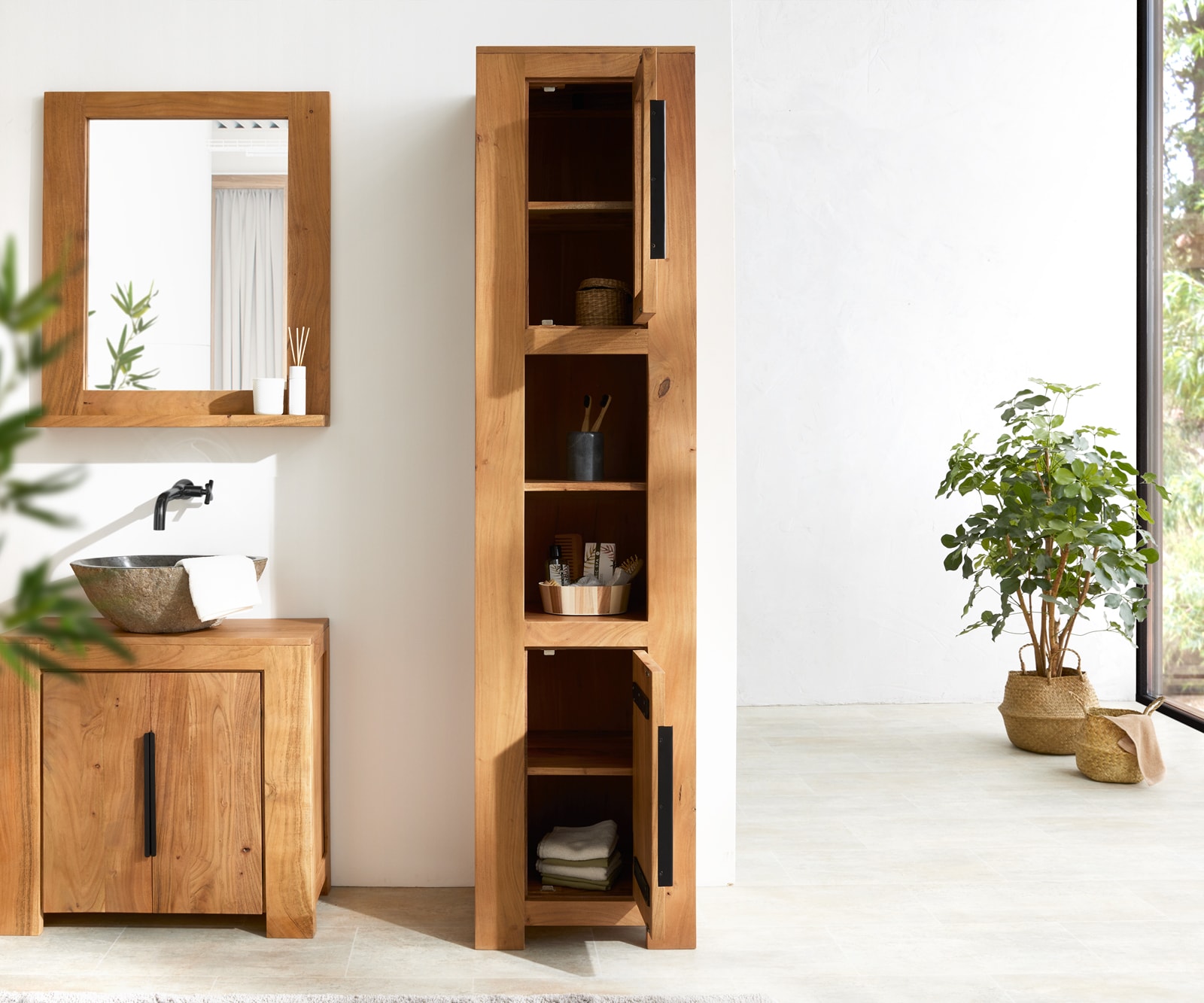 Hochschrank Solidu 45x185 cm Akazie Natur 3 Hochschrank Solidu 45x185 cm Akazie Natur 3