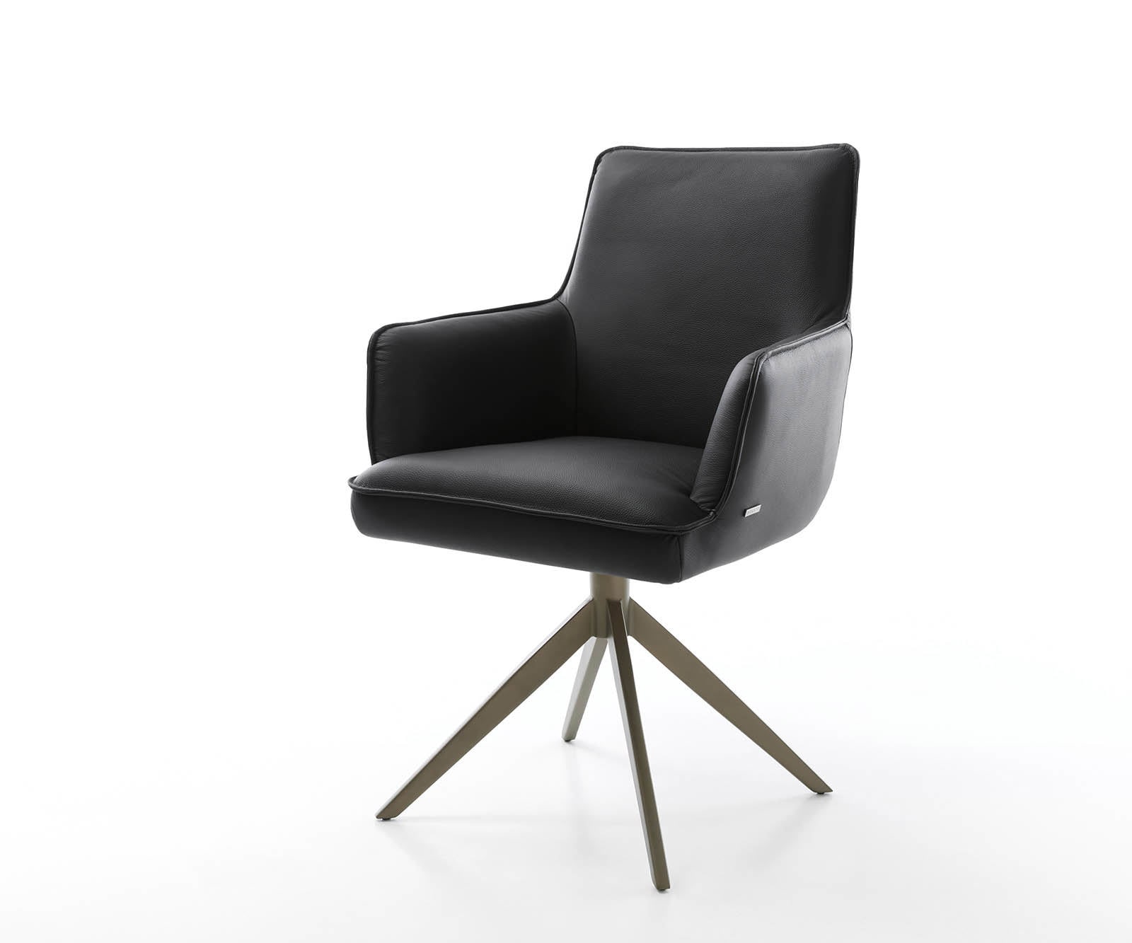 Delife Drehstuhl Heira-Flex Mit Armlehnen Echt-Leder Schwarz Kreuzgestell Breit Effektfinish Titan 360° Drehbar Taschenfederkern