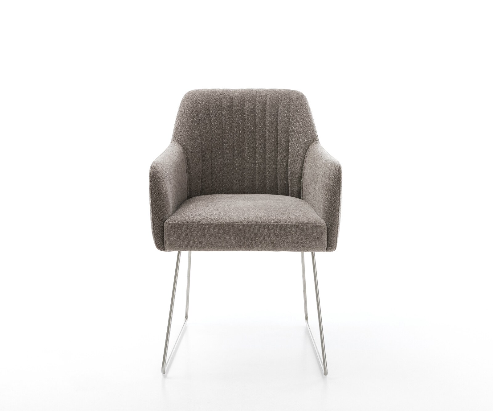 Esszimmerstuhl Greg-Flex Strukturstoff Soft Taupe Kufengestell Edelstahl Taschenfederkern 1