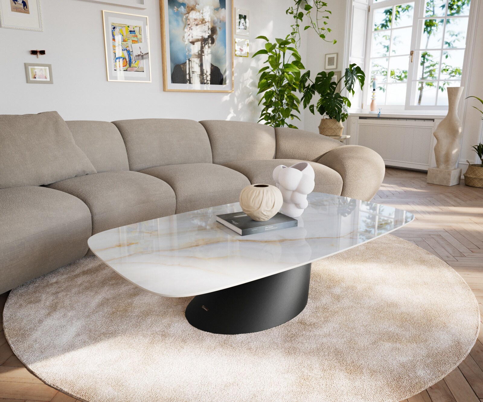 Couchtisch Edge Boot 140x80 cm Keramik Onyx Pearl Salto Metall Schwarz 1