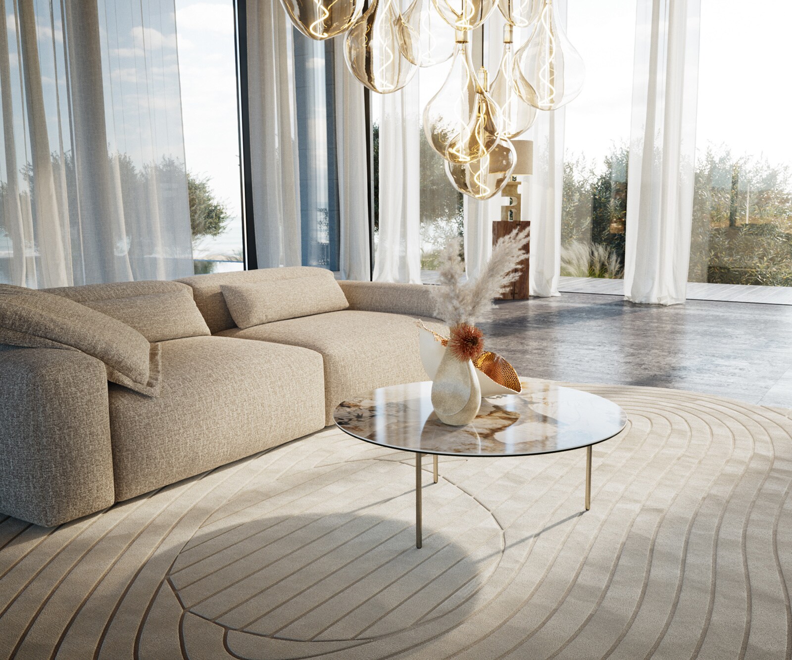Couchtisch Edge Rund 90x90 cm Keramik Patagonia Poliert Trive Edelstahl gebürstet 6