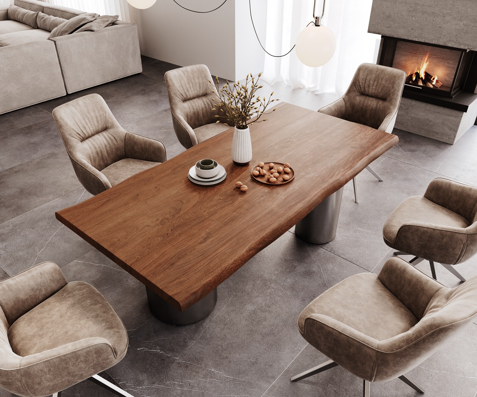 Esstisch Edge 200x100 XL Akazie Braun Troa Edelstahl Graphit Live-Edge 3