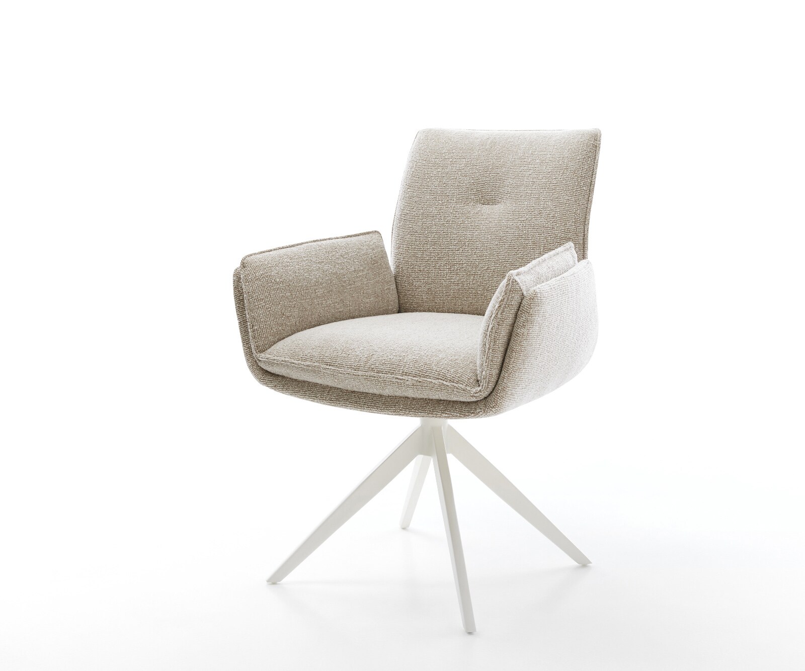 Drehstuhl Nela-Flex Webstoff Soft Beige Kreuzgestell breit Weiß 360° drehbar Wippfunktion