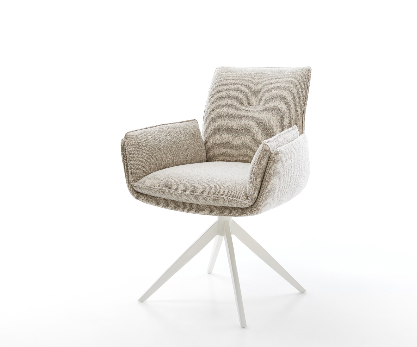 Drehstuhl Nela-Flex Webstoff Soft Beige Kreuzgestell breit Weiß 360° drehbar Wippfunktion
