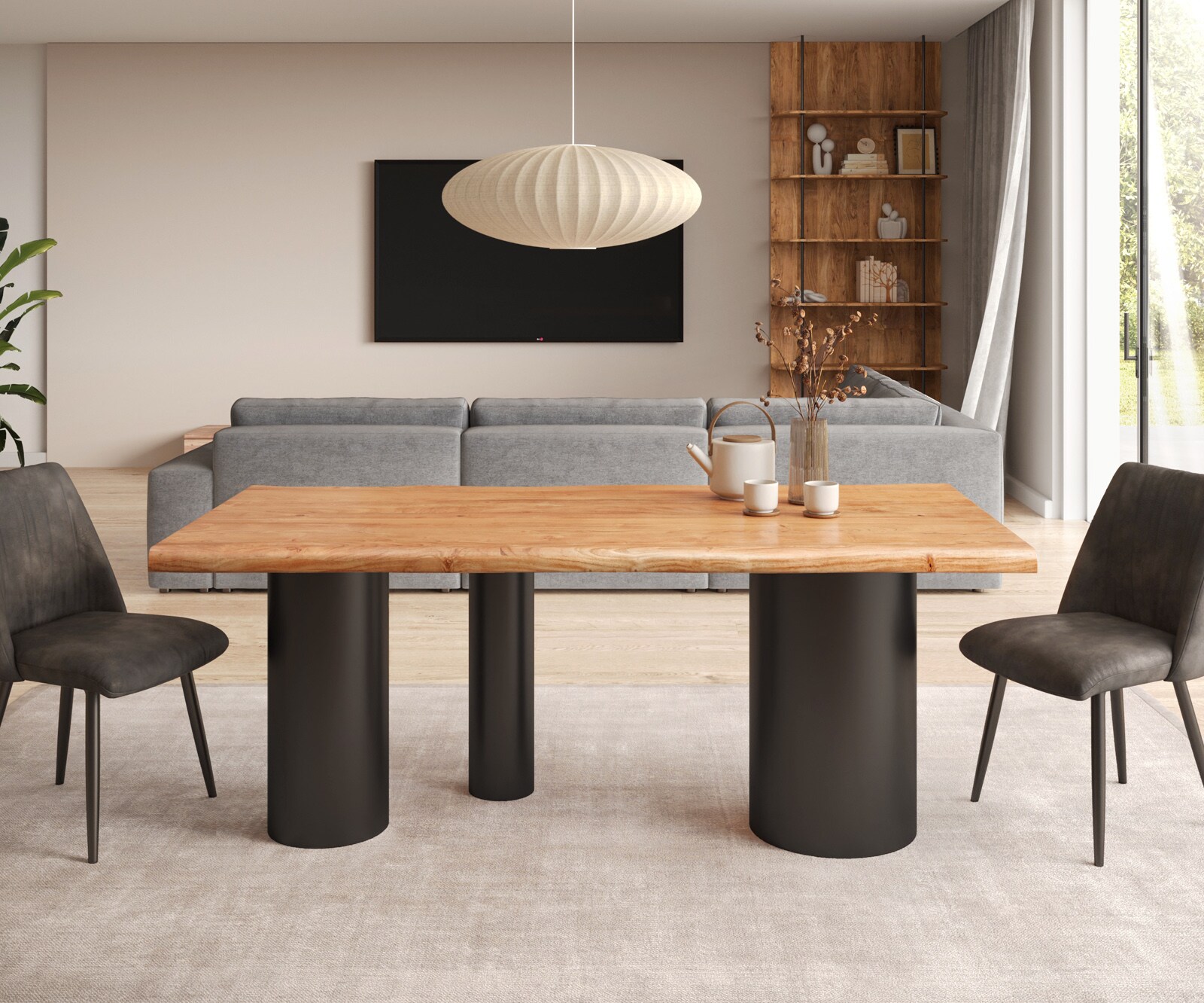 Esstisch Edge 200x100 XL Akazie Natur Troa Metall Schwarz Live-Edge 1