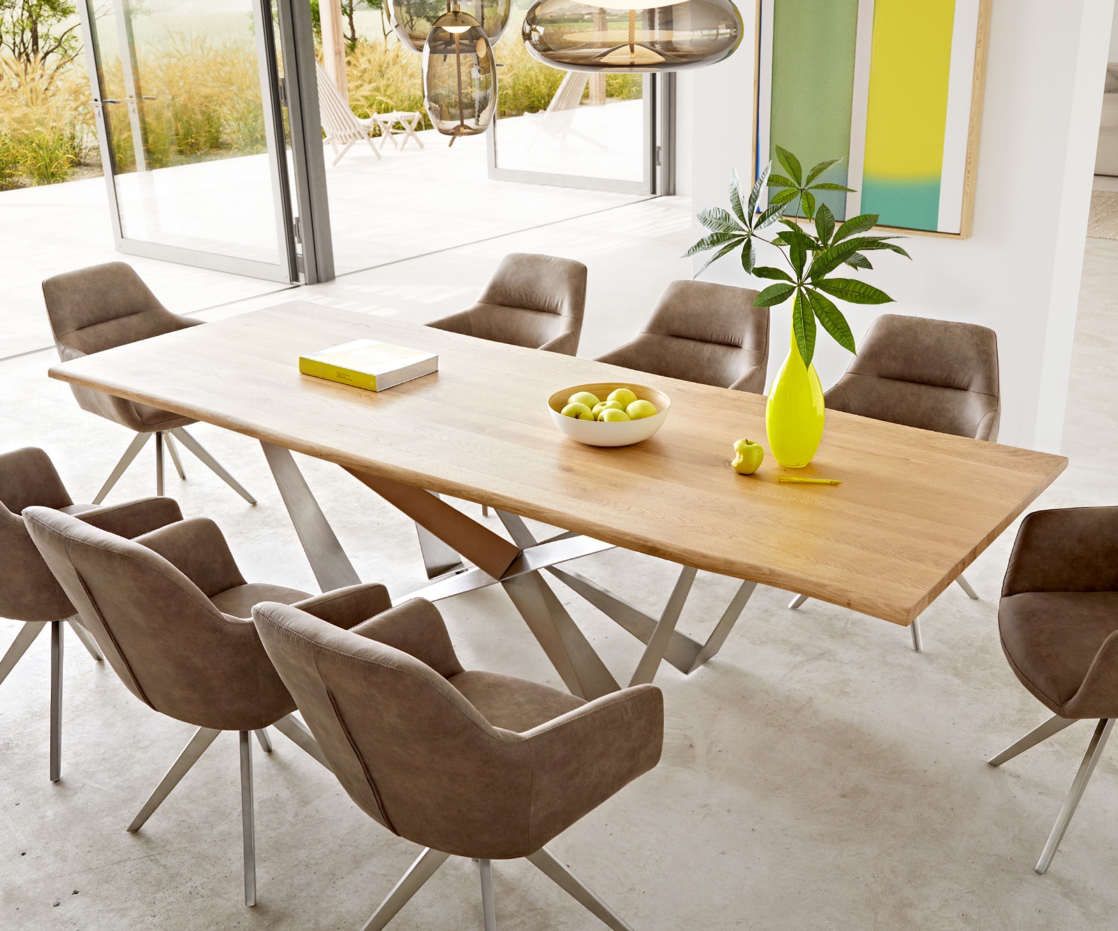 Esstisch Edge 260x100x2,5-3 Eiche Natur Spider Flachstahl Edelstahl Live-Edge Esstisch Edge 260x100x2,5-3 Eiche Natur Spider Flachstahl Edelstahl Live-Edge