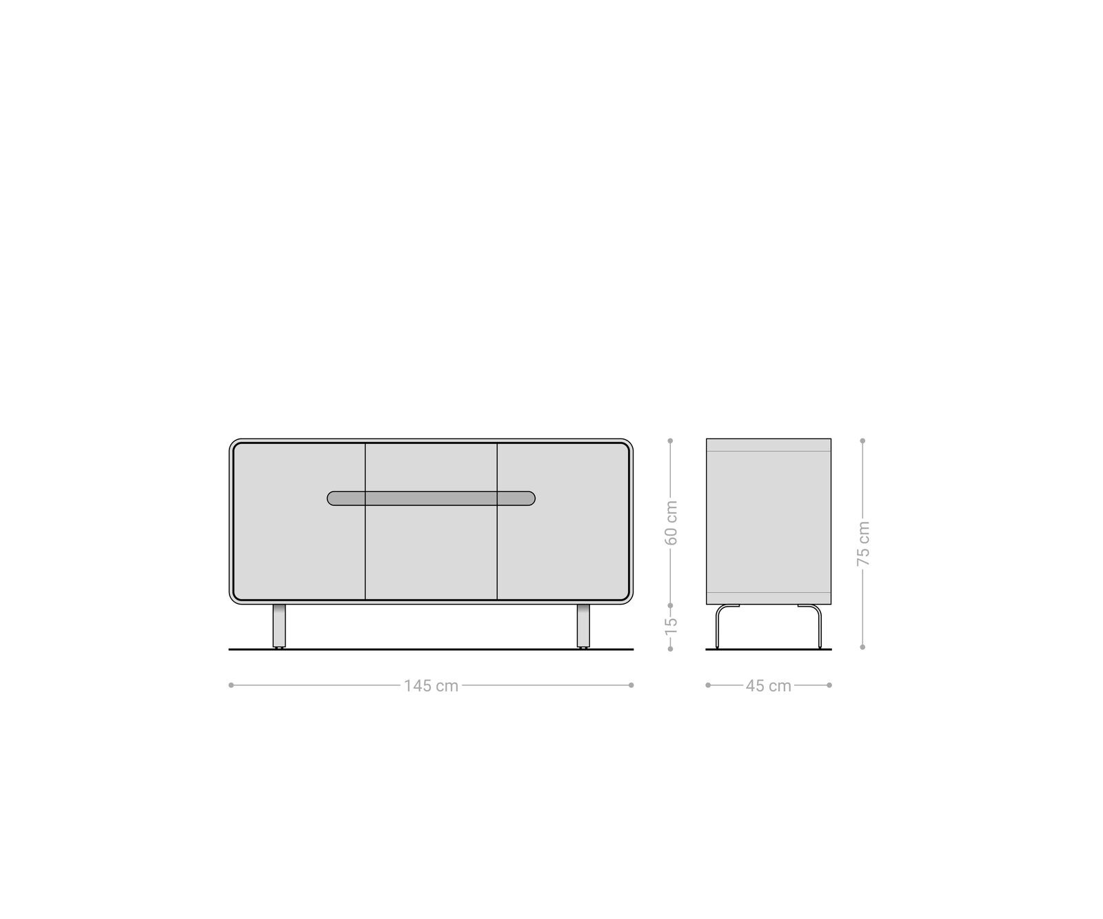 Sideboard Anaya 145 cm Akazie Natur 3 Türen L-Fuß Edelstahl 9