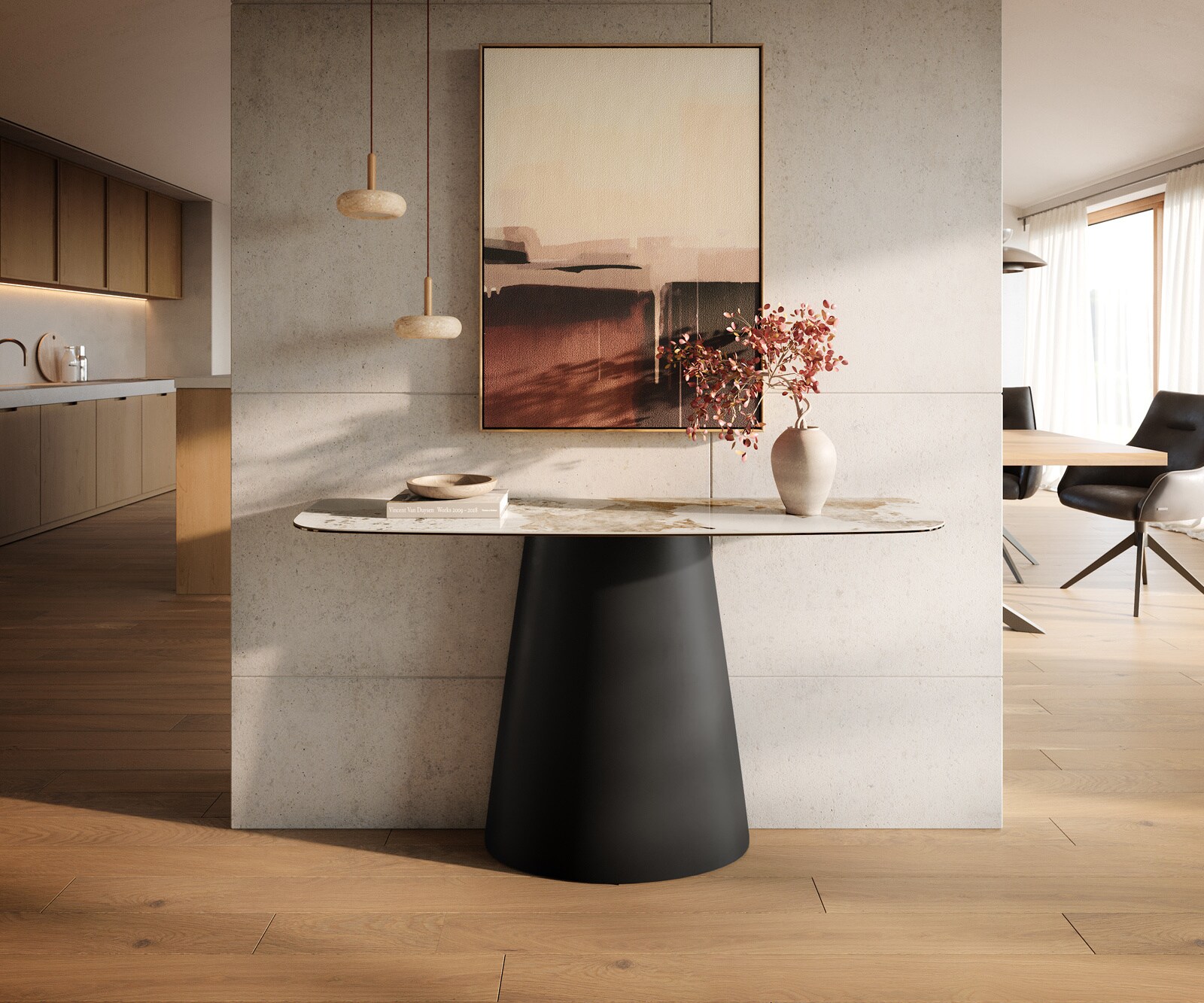 Konsolentisch Edge Boot 140x40 cm Keramik Minas Melange Weiß-Beige Conos Metall Schwarz 3
