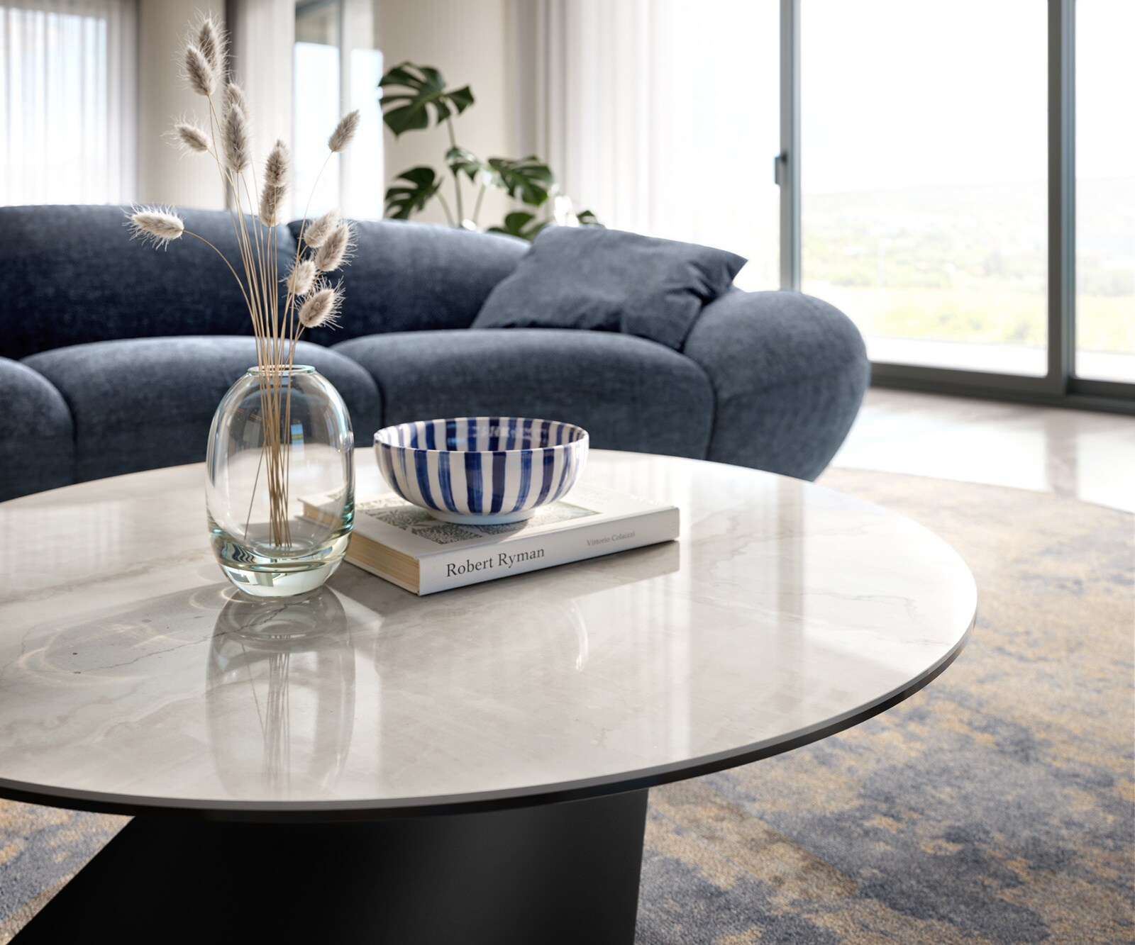 Couchtisch Edge Rund 90x90 cm Keramik Onyx Champagne Conis Metall Schwarz 6