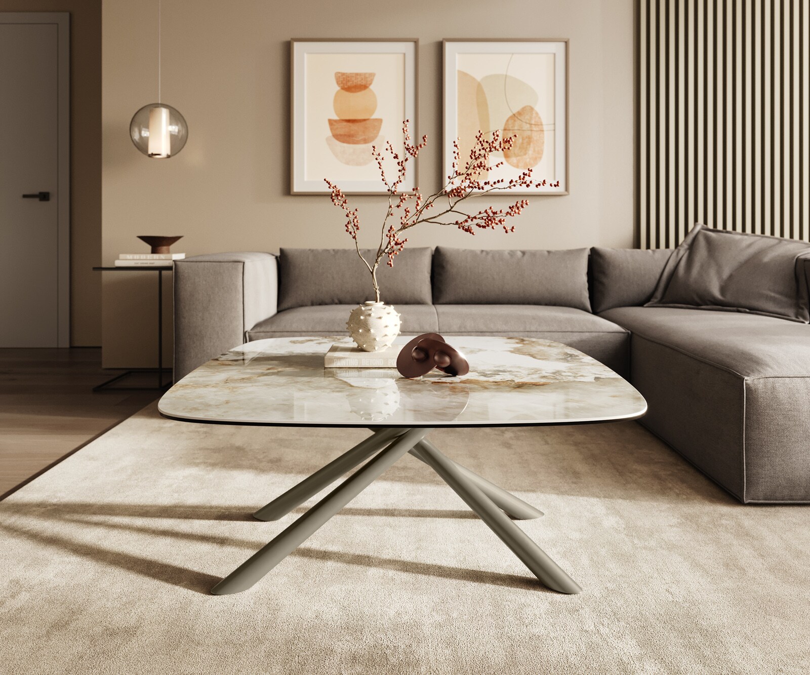 Couchtisch Edge Boot 90x90 cm Keramik Minas Melange Sarity Metall Effektfinish Titan 1