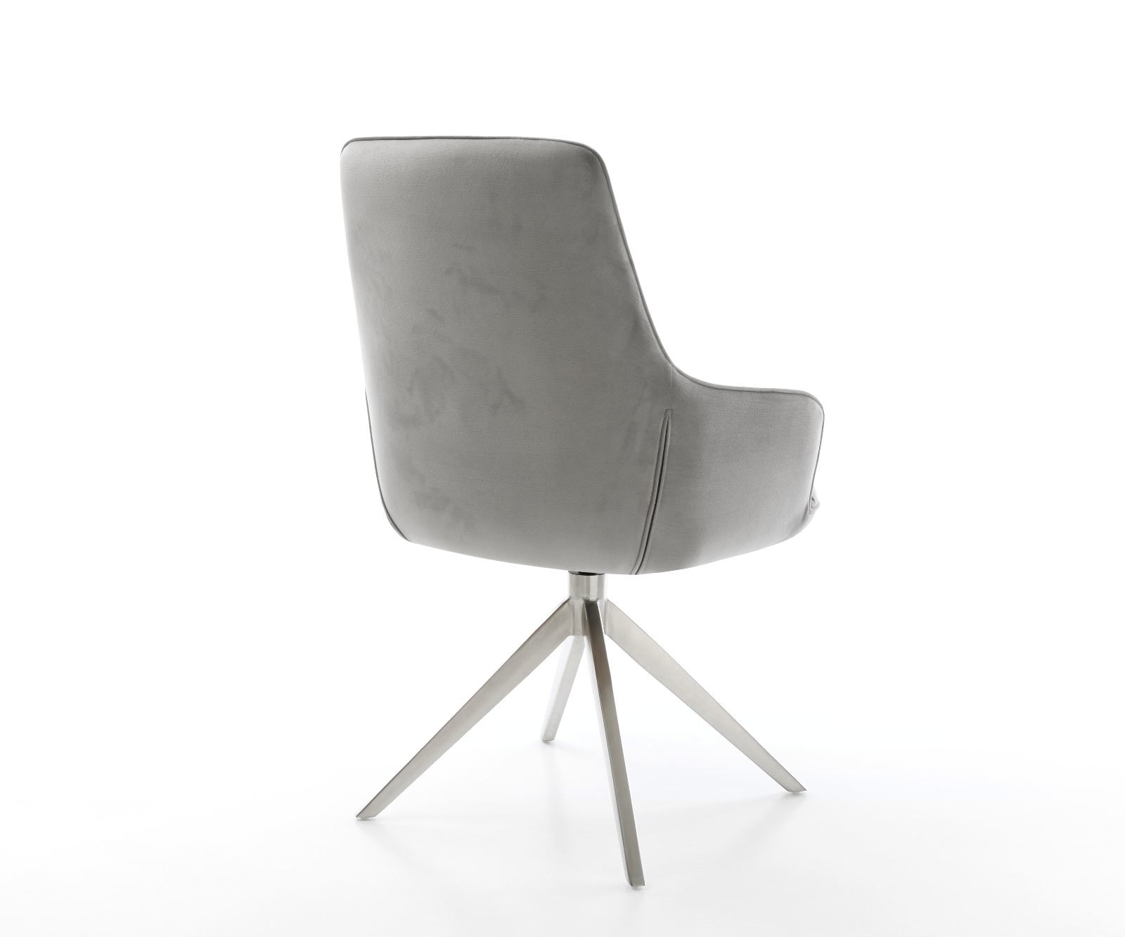 Drehstuhl Zelia-Flex mit Armlehnen Samt Grau Kreuzgestell breit Edelstahl 360° drehbar Wippfunktion Taschenfederkern 5