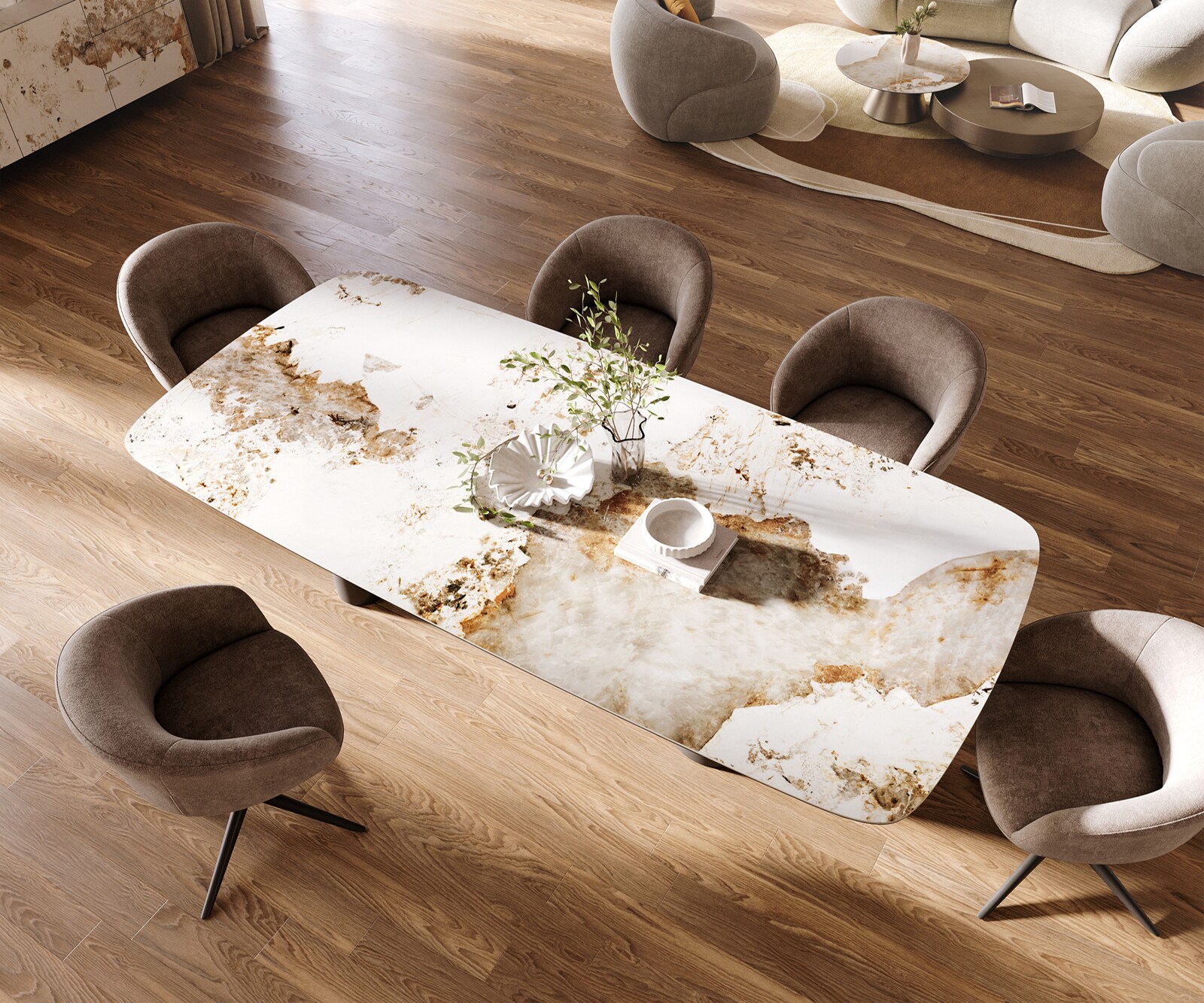 Esstisch Edge Boot 260x120 cm Keramik Minas Melange Weiß-Beige Pilier Metall Schwarz 4