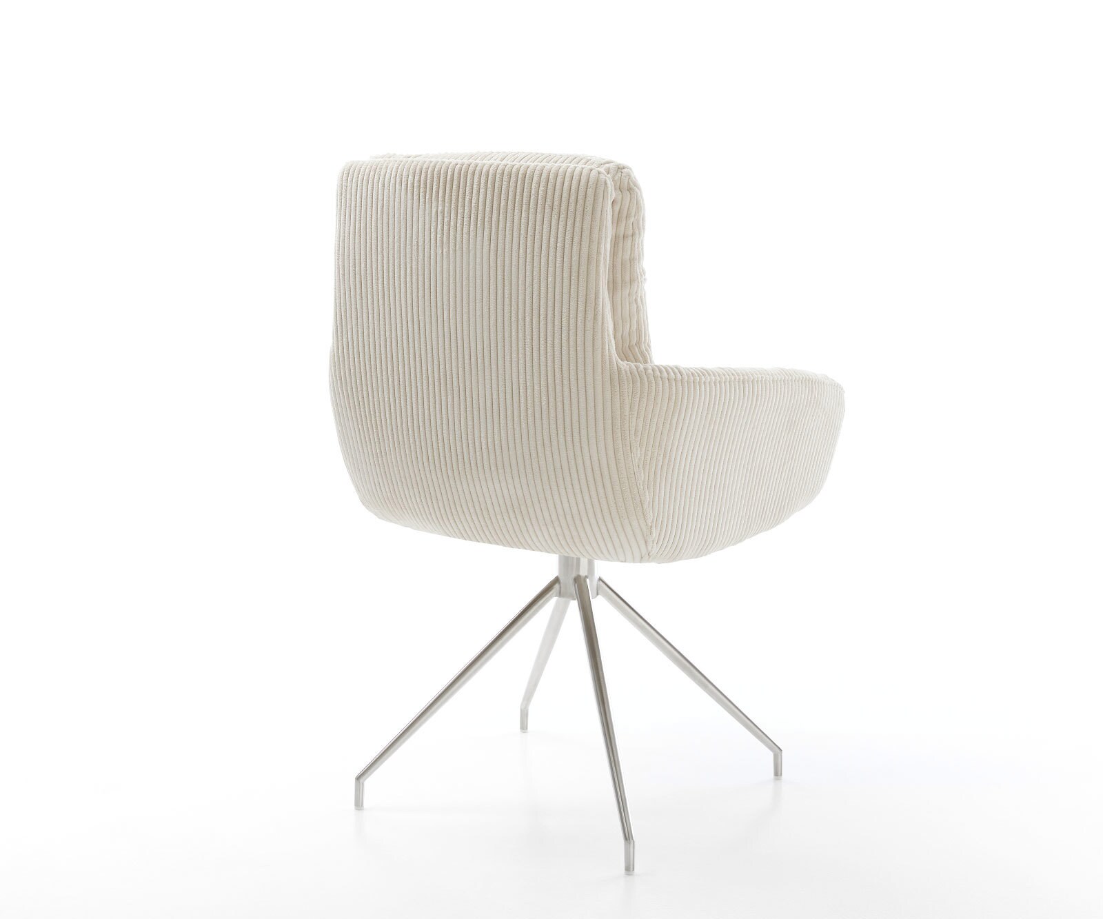 Esszimmerstuhl Abelia-Flex mit Armlehnen Cord Beige Kreuzgestell konisch Edelstahl 4