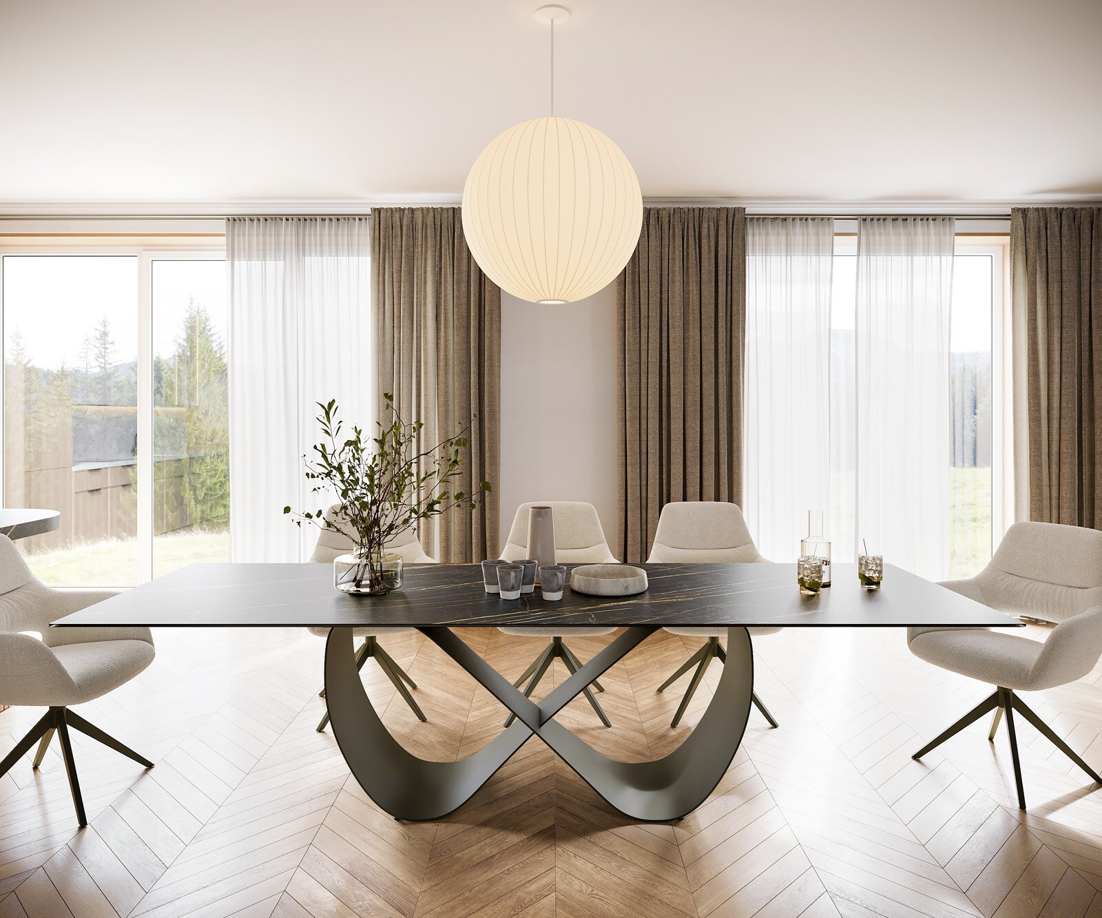 Esstisch Edge 300x100 Keramik Laminam® Noir Desir Braun Infinity Metall Effektfinish Titan 1