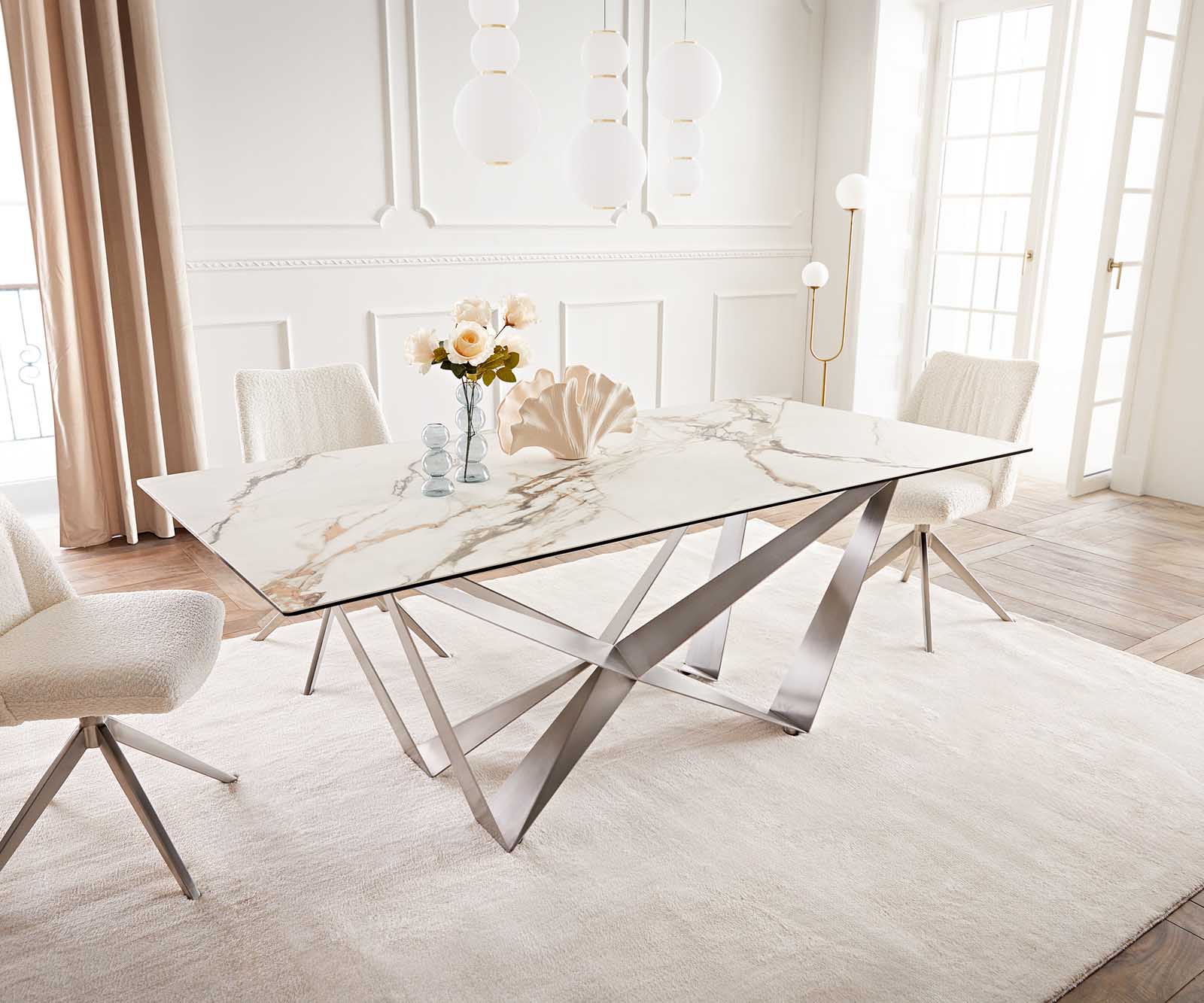 Esstisch Edge 200x100 Keramik Calacatta Luxe Weiß-Gold-Grau Spider Flachstahl Edelstahl 2 Esstisch Edge 200x100 Keramik Calacatta Luxe Weiß-Gold-Grau Spider Flachstahl Edelstahl 2