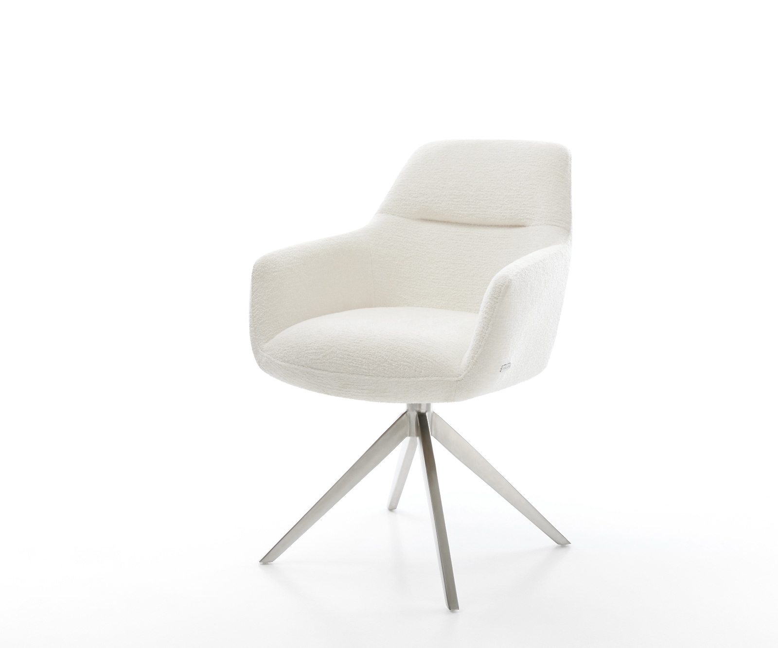 Drehstuhl Pejo-Flex Bouclé Soft Beige Kreuzgestell breit Edelstahl 360° drehbar Wippfunktion Taschenfederkern
