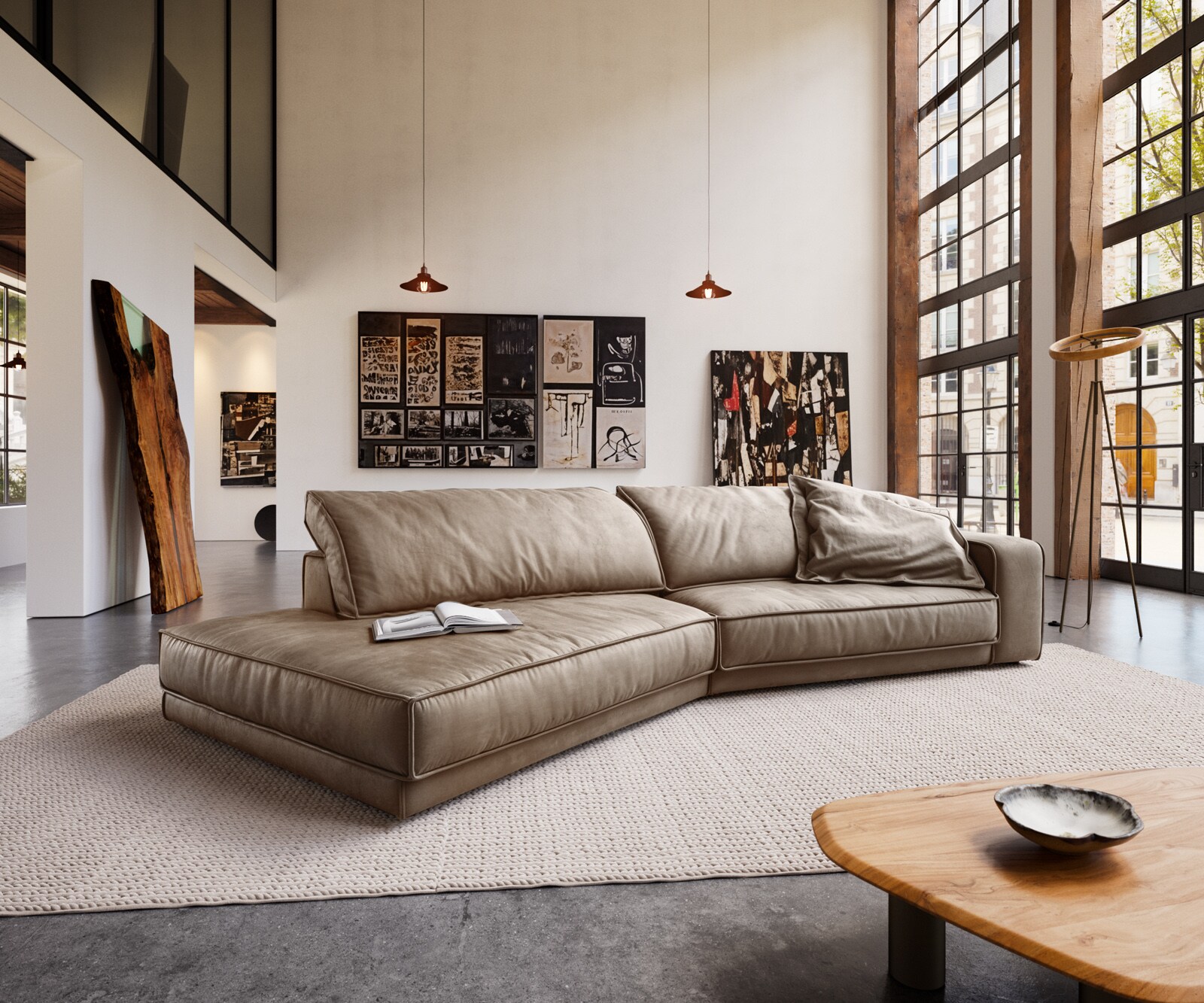 DELIFE Big-Sofa Snoosh 400x150 cm Mikrofaser Schlamm Vintage Recamiere links
