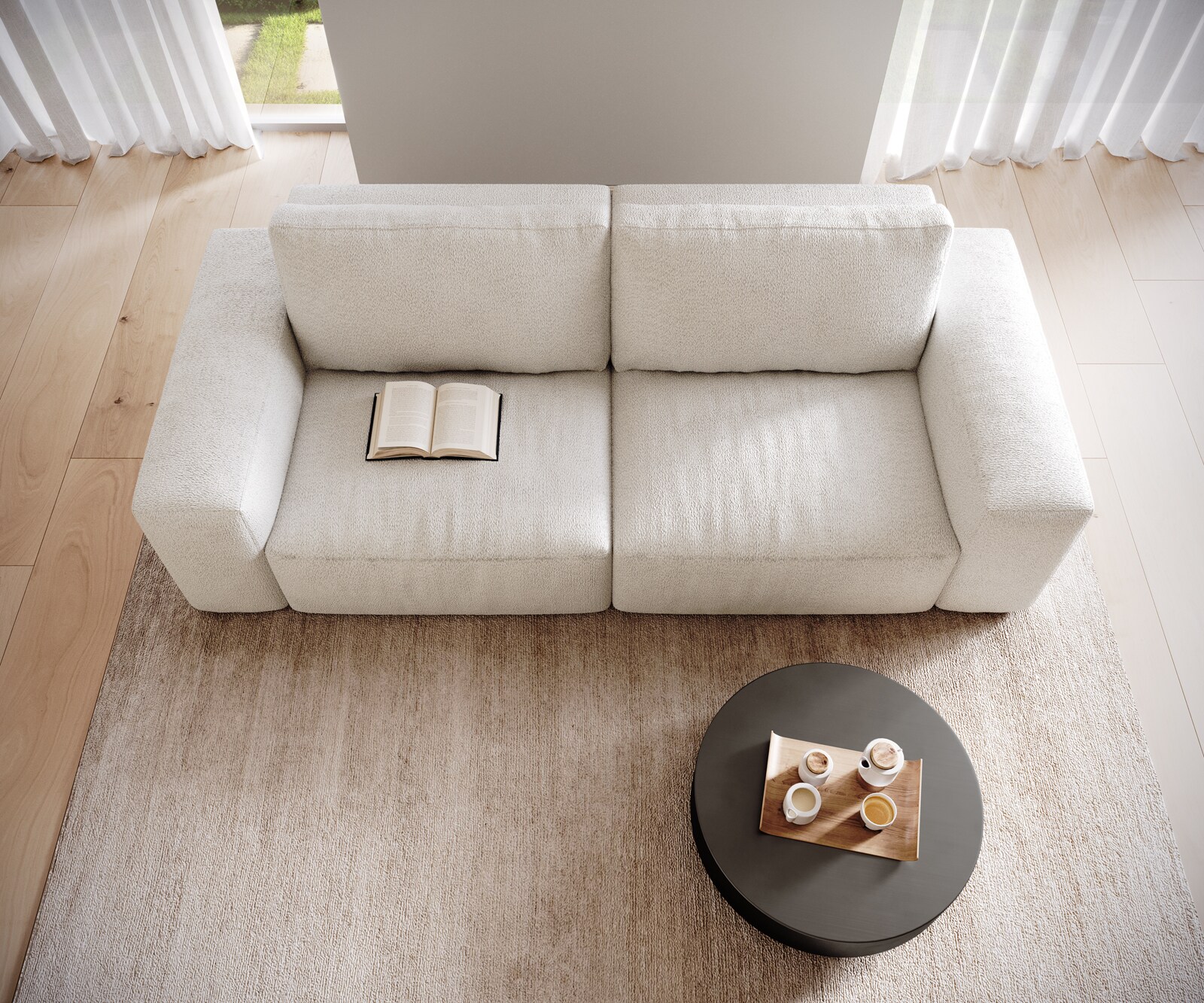 Big-Sofa Lanzo 230x95 cm Bouclé Creme-Weiß 4